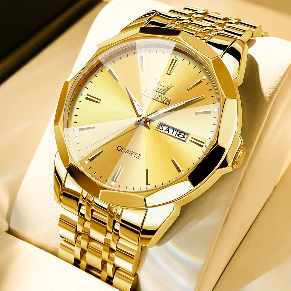 OLEVS Watch for Men Diamond Business Dress Analog Quartz Stainless Steel Waterproof Luminous Date Two Tone Luxury Casual Wrist Watch