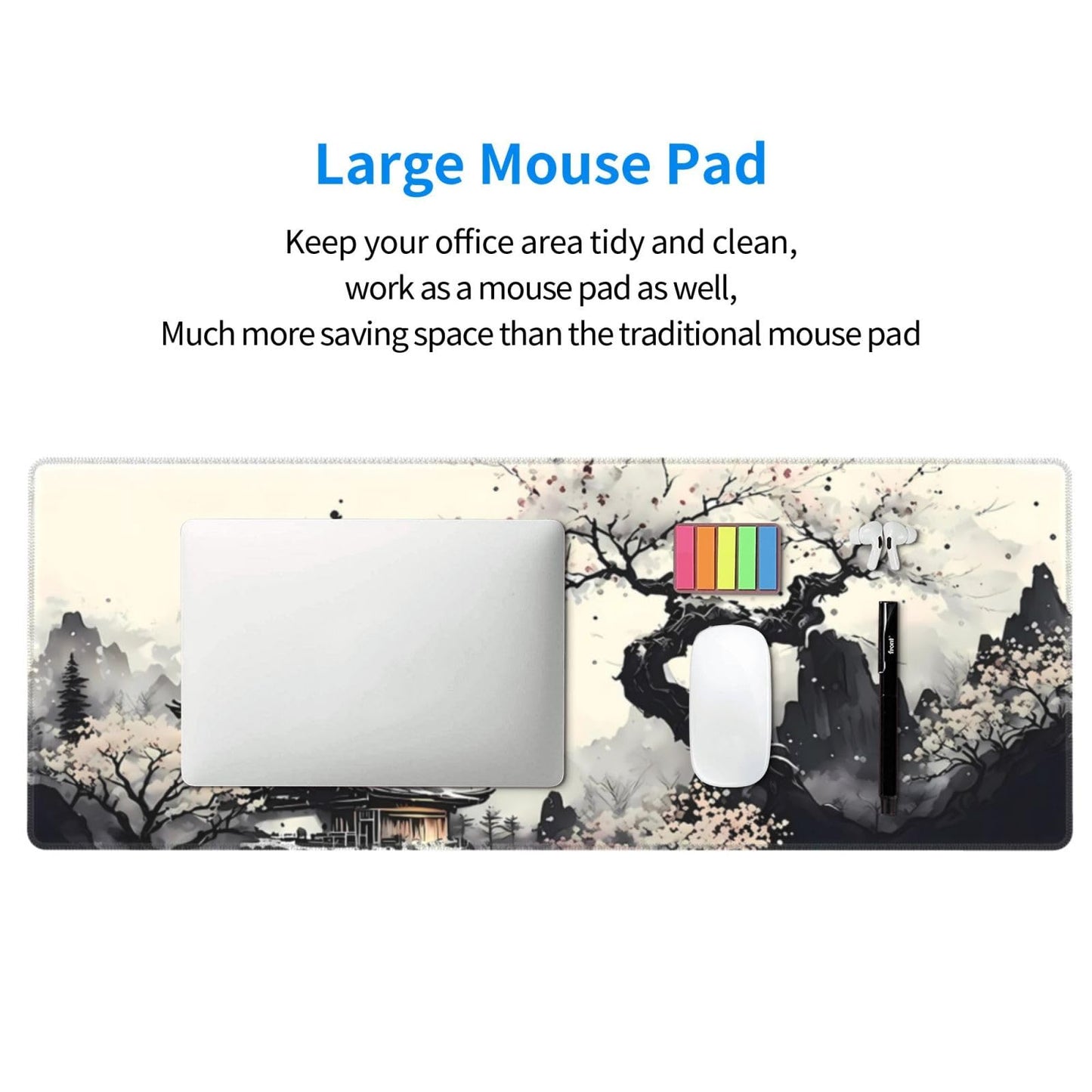 Japanese Mouse Pad, Large Japanese Desk Mat, XL Anime Gaming Keyboard Mat, Non-Slip Rubber Base, Big Extended Desk Protector for Home Office, 31.5”x11.8”