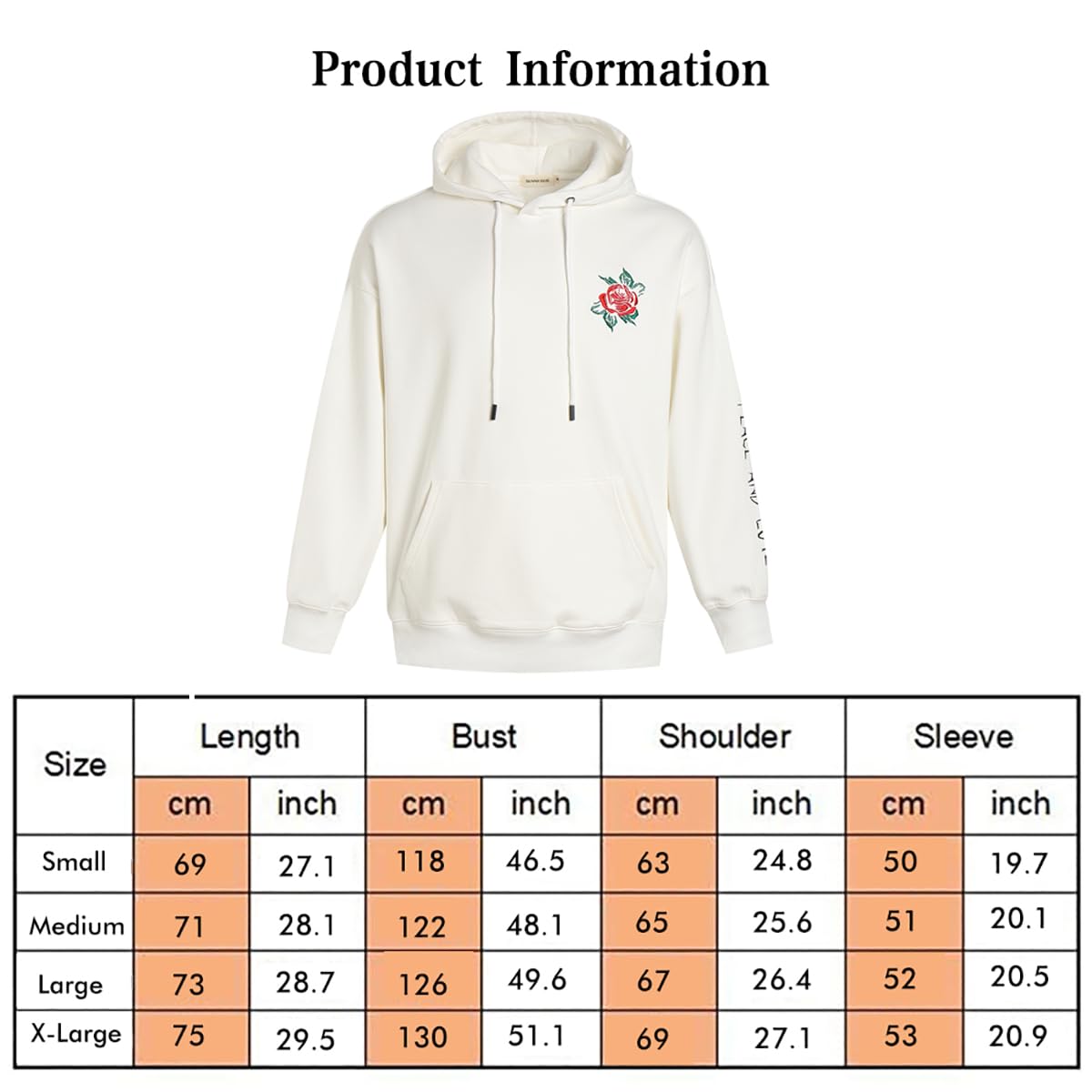 Rose Embroidered Hoodie For Men Women Long Sleeve Letters Printed Hip Hop Hoodie Hooded Sweatshirt