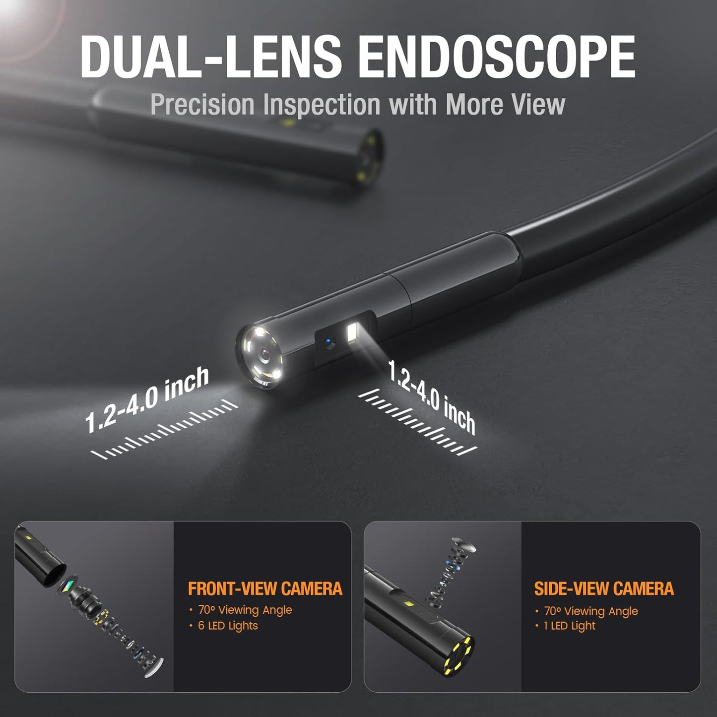 Dual Lens Endoscope Camera with Light, Teslong Mechanic Borescope Inspection Camera with Monitor, Flexible Snake Probe Camera, Fiber Optic Scope for Automotive HVAC Drain Wall