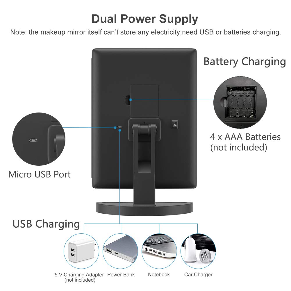 WEILY Makeup Mirror with 21 LED Lights,Two Power Supply Modes, Adjustable Touch Screen and 1x/2x/3x Magnification Tri-Fold Vanity Mirror,Chargeable Travel Cosmetic Mirror for Desktop(White)