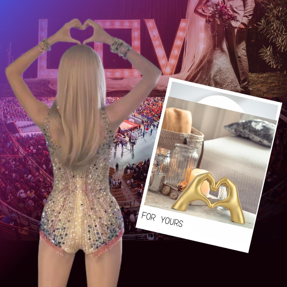 Christmas Gold Gesture Statue Decoration Home Decor Bookshelf Coffee Table Heart Hand Sculpture Decorations Unique Birthday for Girls Sisters Girlfriend Mom Teacher Valentine Day Gifts