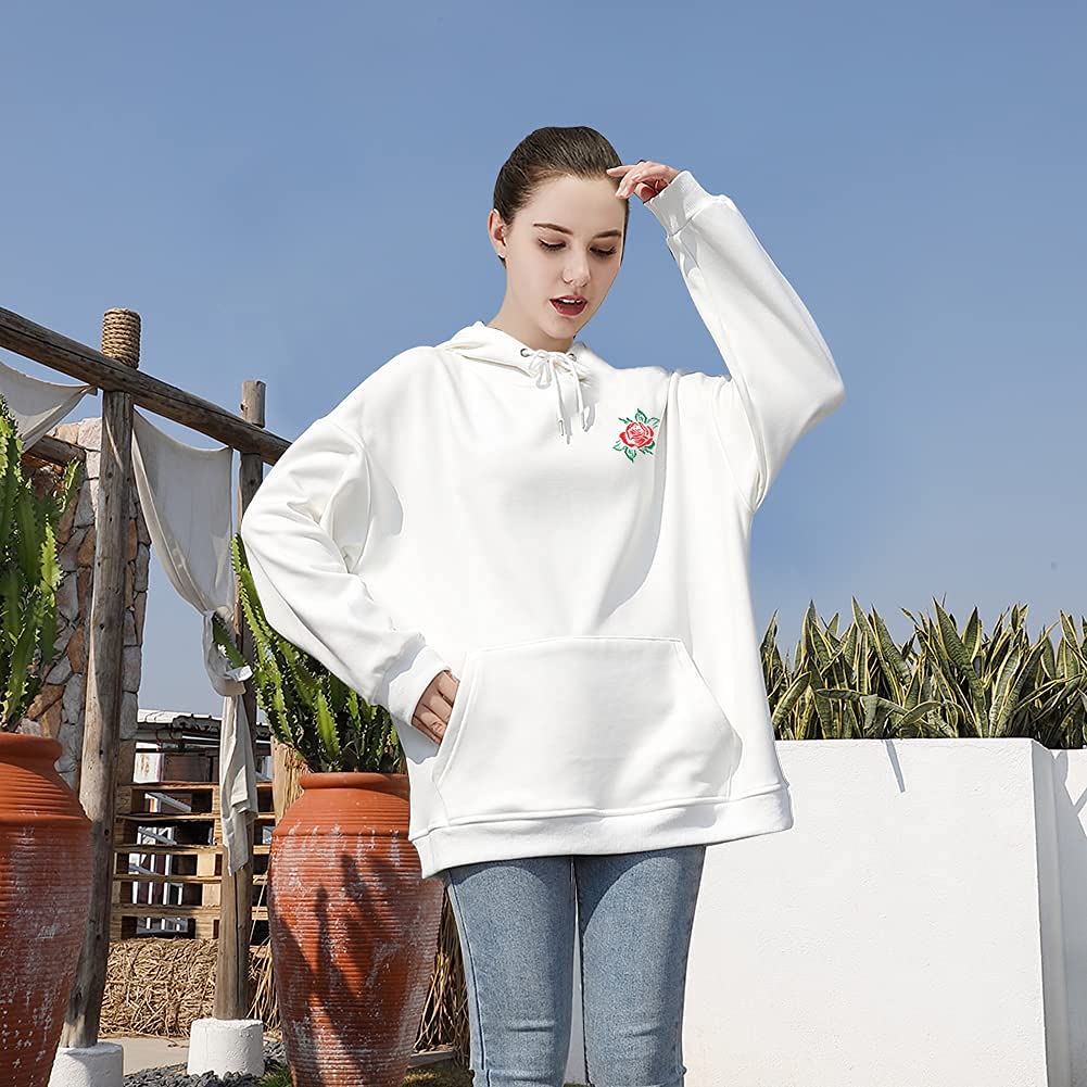 Rose Embroidered Hoodie For Men Women Long Sleeve Letters Printed Hip Hop Hoodie Hooded Sweatshirt
