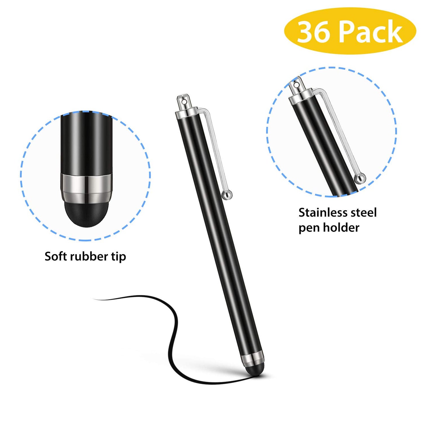 Outus Stylus Pen Set of 36 for Universal Capacitive Touch Screens Devices, Stylus Pens for Touch Screens Devices, Compatible with Tablet (Black)