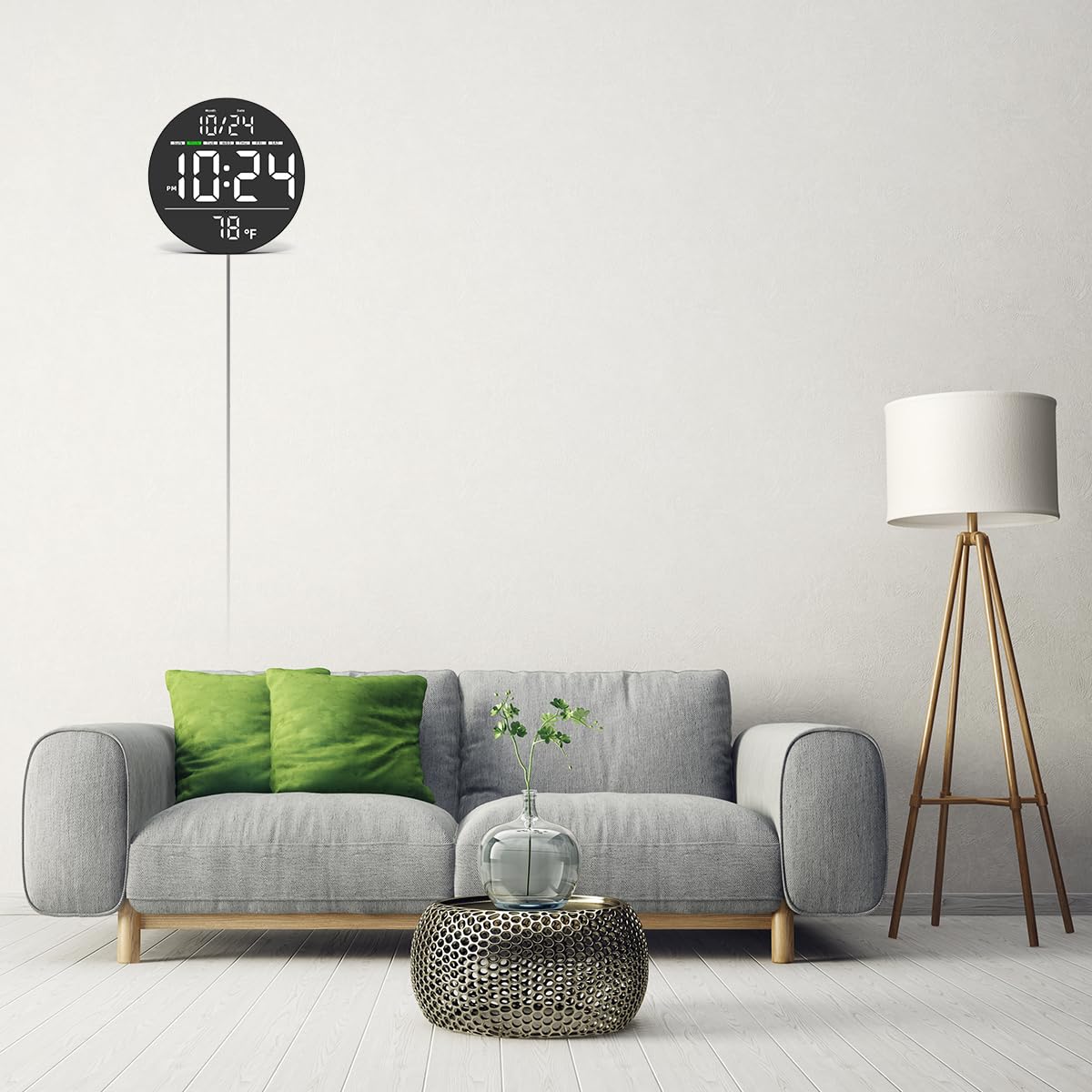 Digital Wall Clock with Large LED Display, Auto-Brightness, Temperature, Low-Reflectivity, Small Silent Non-Ticking Modern Electric Wall Clock for Bedroom, Living Room, Office, Classroom, Farmhouse