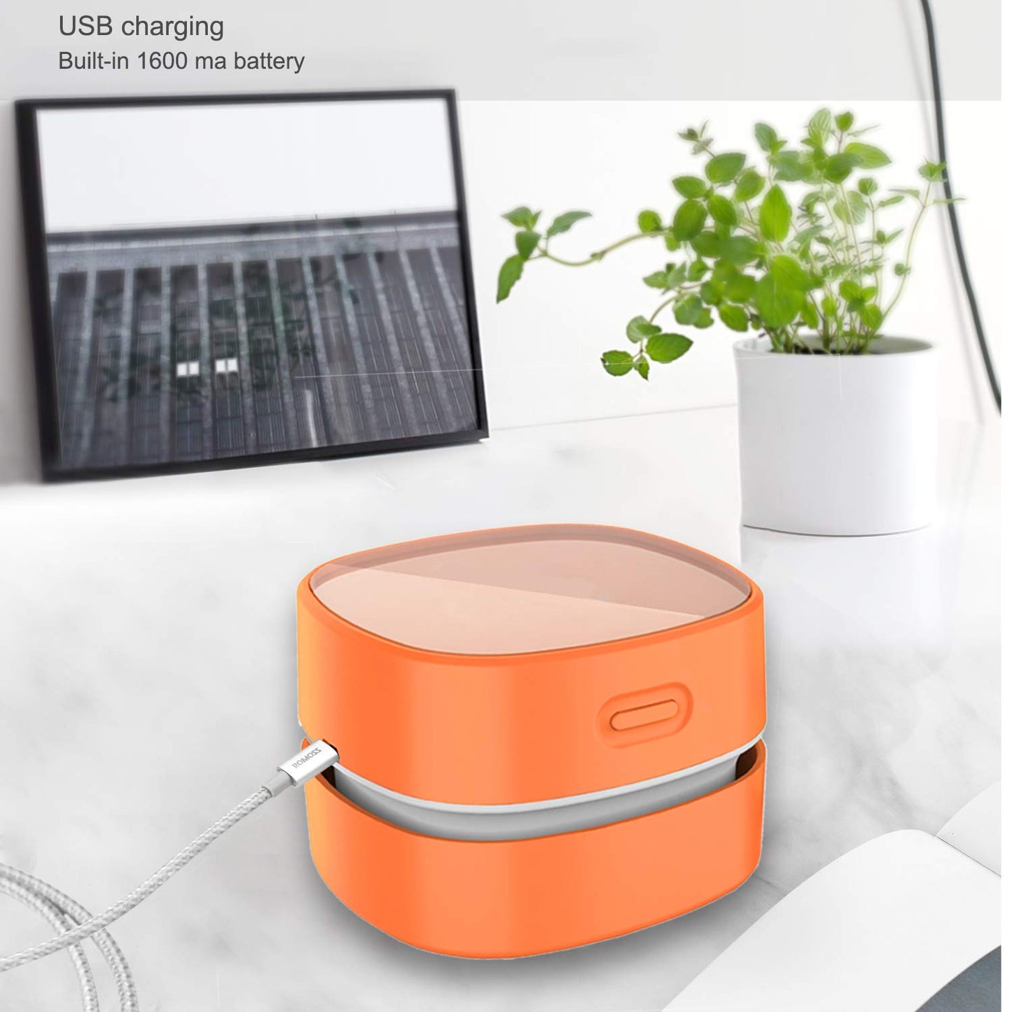 ODISTAR Desktop Vacuum Cleaner, Mini Table dust Sweeper Energy Saving,High Endurance up to 90 mins,Cordless&360º Rotatable Design for Keyboard/Home/School/Office(White AA Battery)