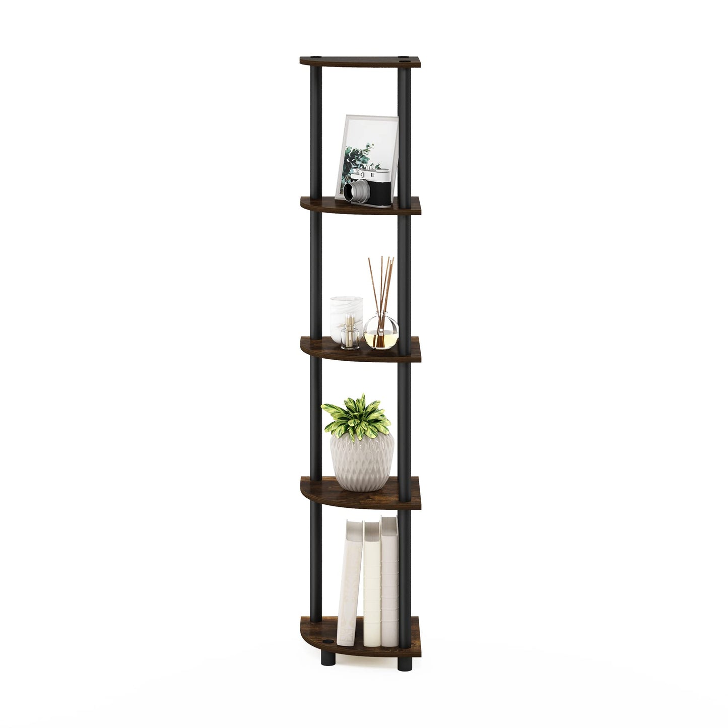 Furinno Turn-N-Tube 5 Tier Corner Display Rack Multipurpose Shelving Unit, 1-Pack, Espresso/Black