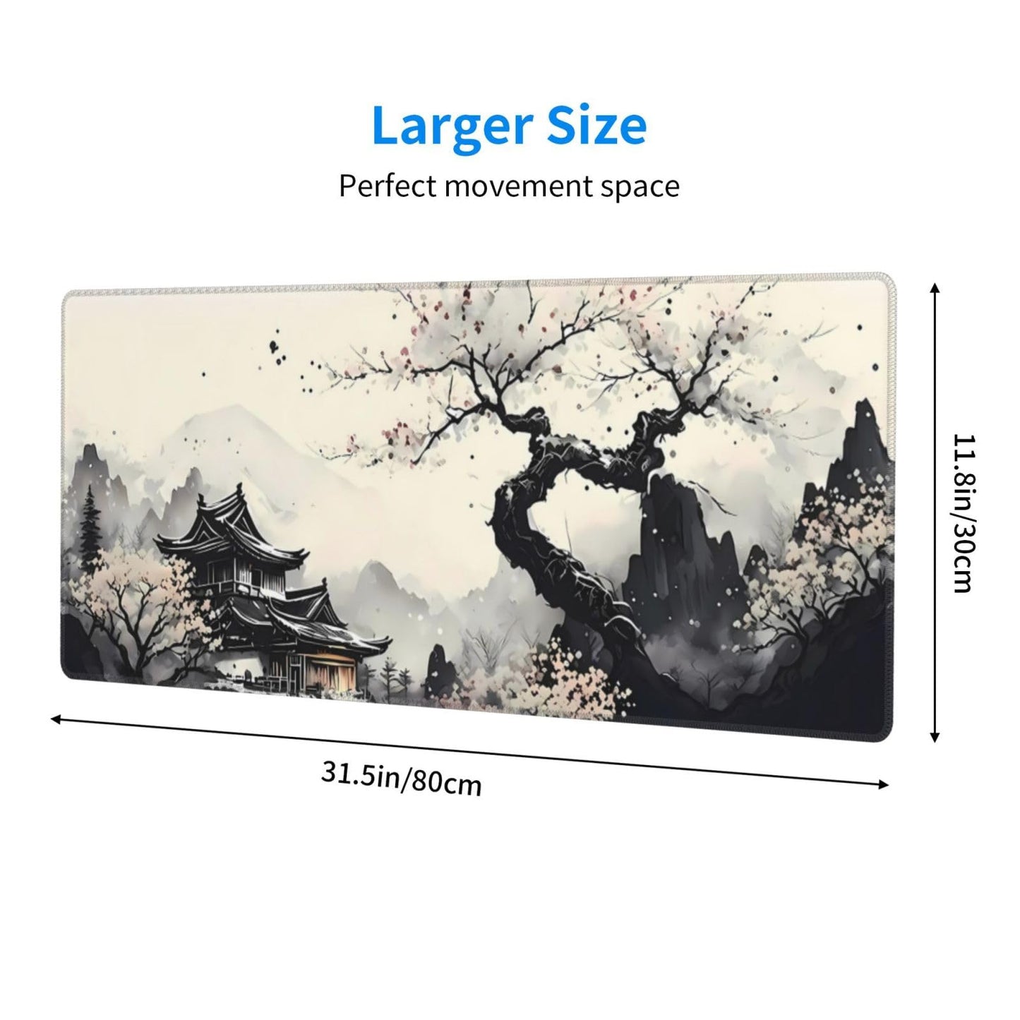 Japanese Mouse Pad, Large Japanese Desk Mat, XL Anime Gaming Keyboard Mat, Non-Slip Rubber Base, Big Extended Desk Protector for Home Office, 31.5”x11.8”