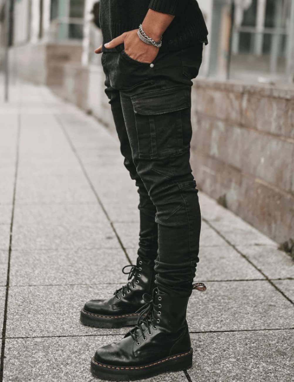 HUNGSON Men's Slim Fit Stretch Jeans Ripped Skinny Jeans for Men, Distressed Straight Leg Fashion Comfort Flex Waist Pants