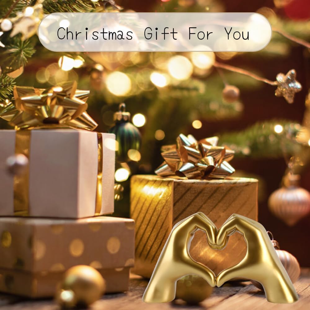 Christmas Gold Gesture Statue Decoration Home Decor Bookshelf Coffee Table Heart Hand Sculpture Decorations Unique Birthday for Girls Sisters Girlfriend Mom Teacher Valentine Day Gifts