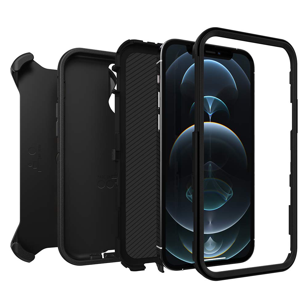 OtterBox iPhone 12 & iPhone 12 Pro Defender Series Case - Black, Rugged & Durable, with Port Protection, Includes Holster Clip Kickstand