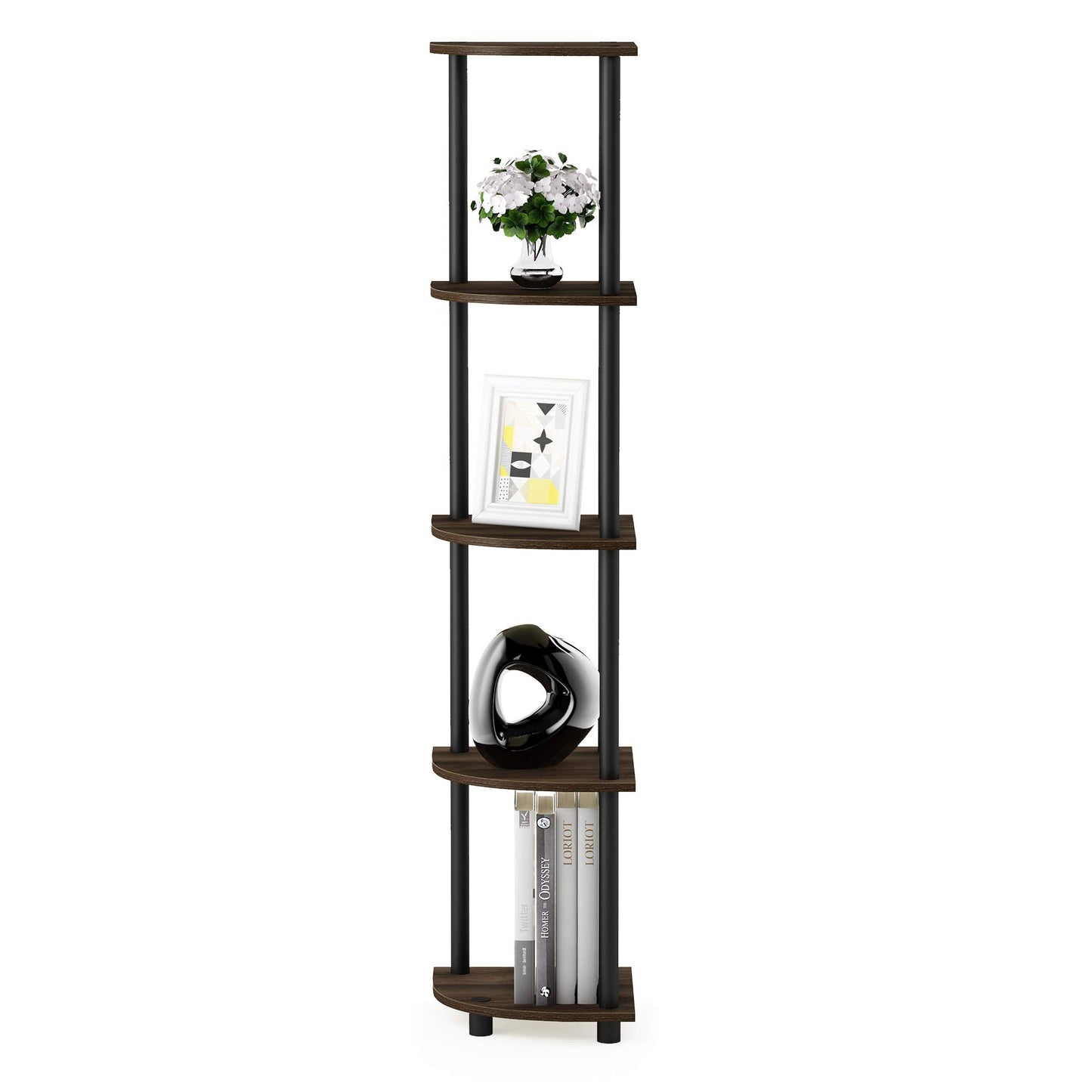 Furinno Turn-N-Tube 5 Tier Corner Display Rack Multipurpose Shelving Unit, 1-Pack, Espresso/Black