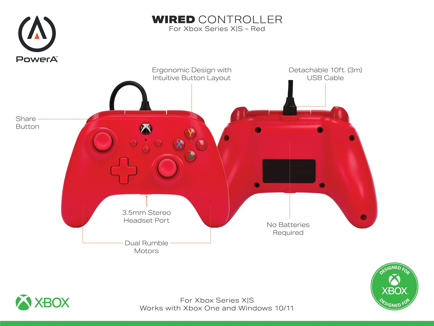 PowerA Wired Controller For Xbox Series X|S - Black, Gamepad, Video Game Controller Works with Xbox One