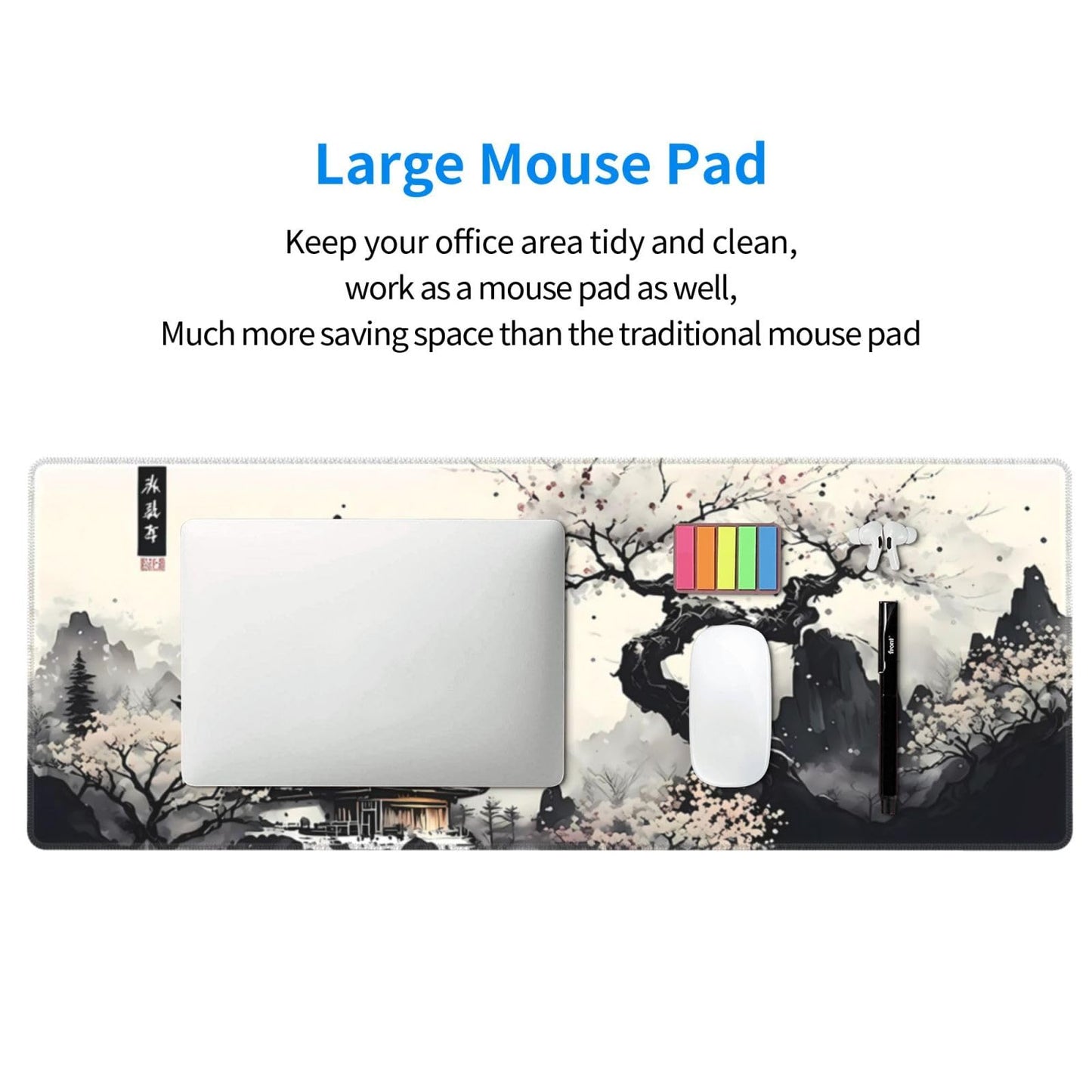 Japanese Mouse Pad, Large Japanese Desk Mat, XL Anime Gaming Keyboard Mat, Non-Slip Rubber Base, Big Extended Desk Protector for Home Office, 31.5”x11.8”