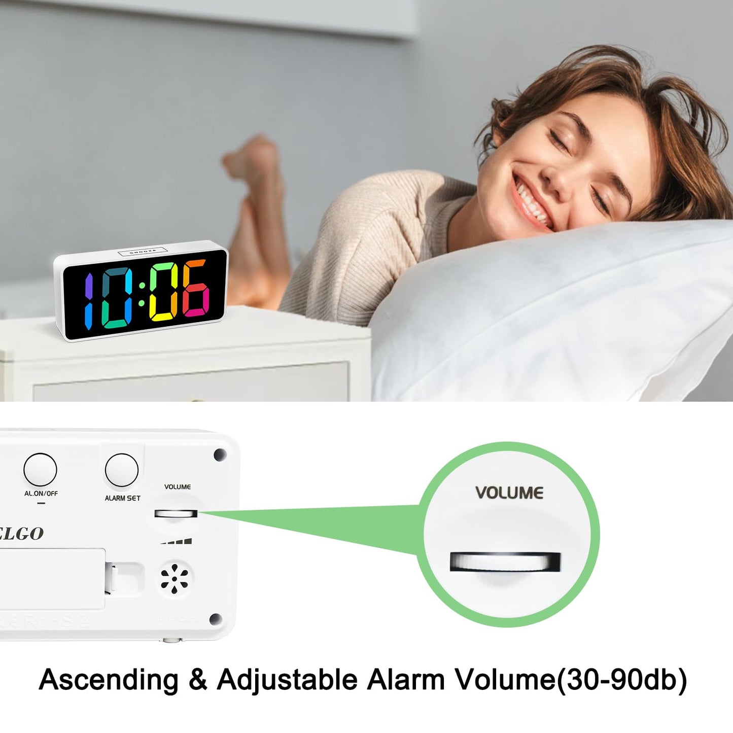 7.5 Inches Large Digital Alarm Clock for Seniors & Kids, 0-100% Dimmable Display, USB Charging Port, Adjustable Volume, Easy Operation, Snooze, Outlet Powered for Bedroom