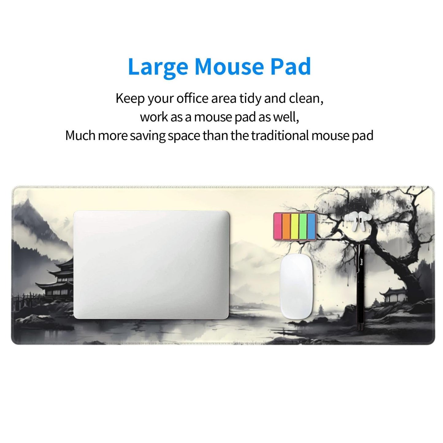 Japanese Mouse Pad, Large Japanese Desk Mat, XL Anime Gaming Keyboard Mat, Non-Slip Rubber Base, Big Extended Desk Protector for Home Office, 31.5”x11.8”