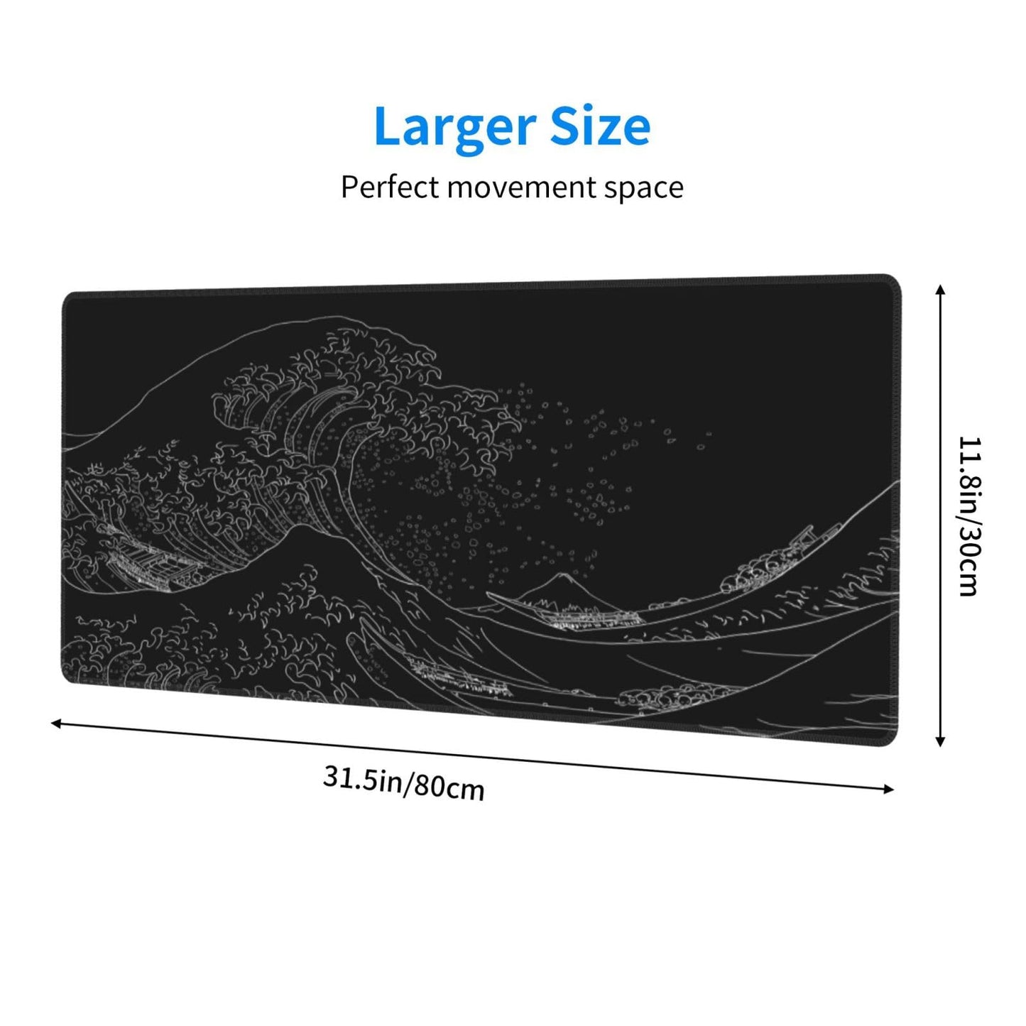 Japanese Mouse Pad, Large Japanese Desk Mat, XL Anime Gaming Keyboard Mat, Non-Slip Rubber Base, Big Extended Desk Protector for Home Office, 31.5”x11.8”