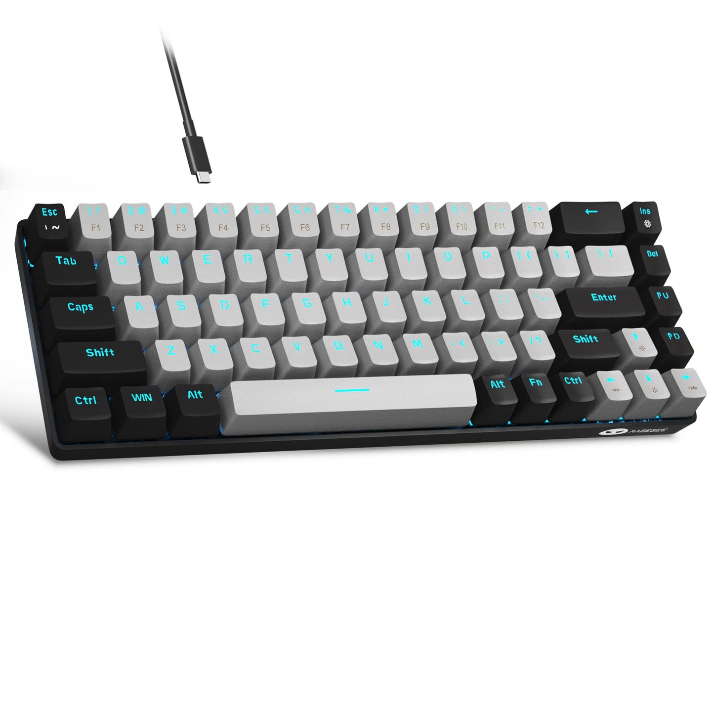 MageGee Portable 60% Mechanical Gaming Keyboard, MK-Box LED Backlit Compact 68 Keys Mini Wired Office Keyboard with Red Switch for Windows Laptop PC Mac - Black/Grey