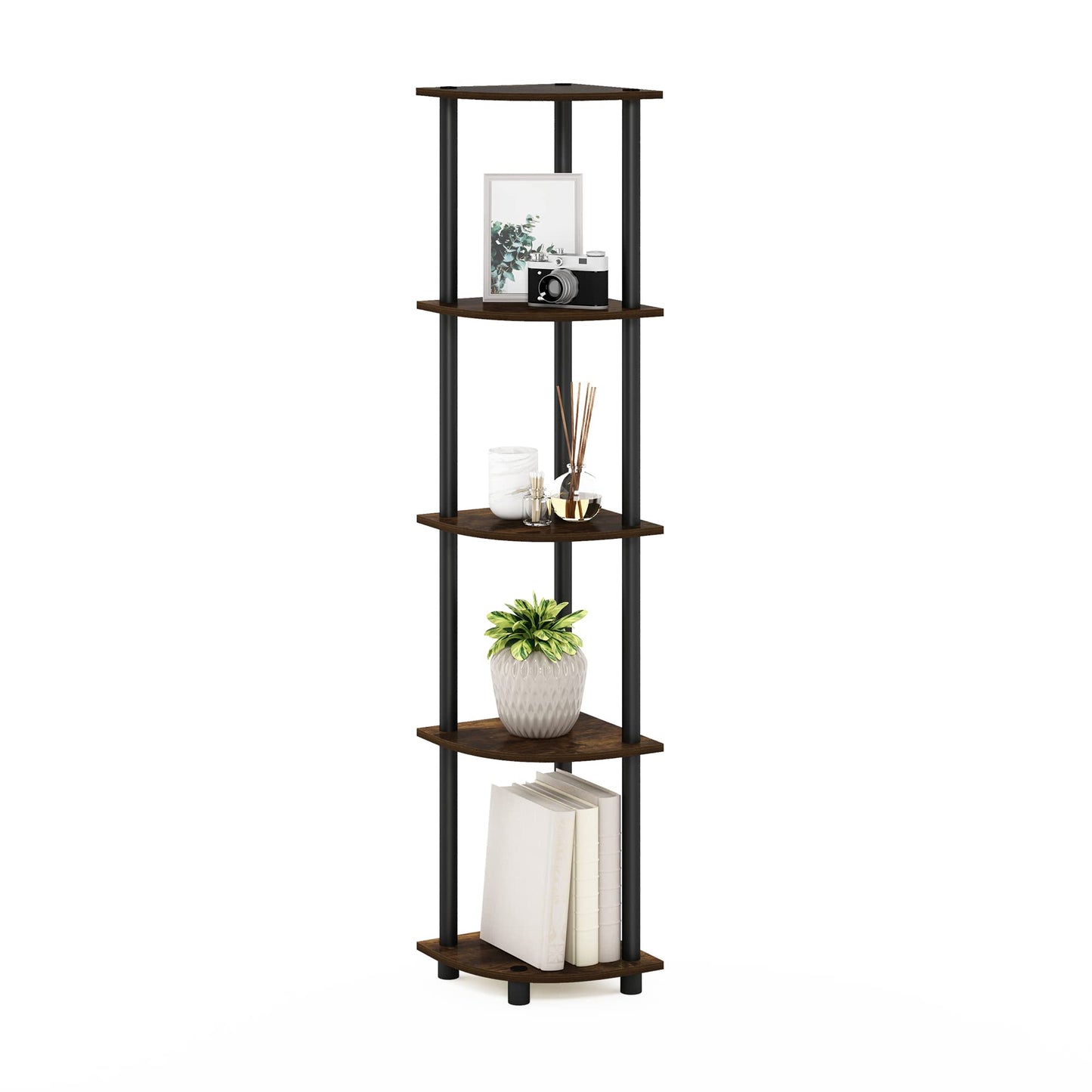 Furinno Turn-N-Tube 5 Tier Corner Display Rack Multipurpose Shelving Unit, 1-Pack, Espresso/Black