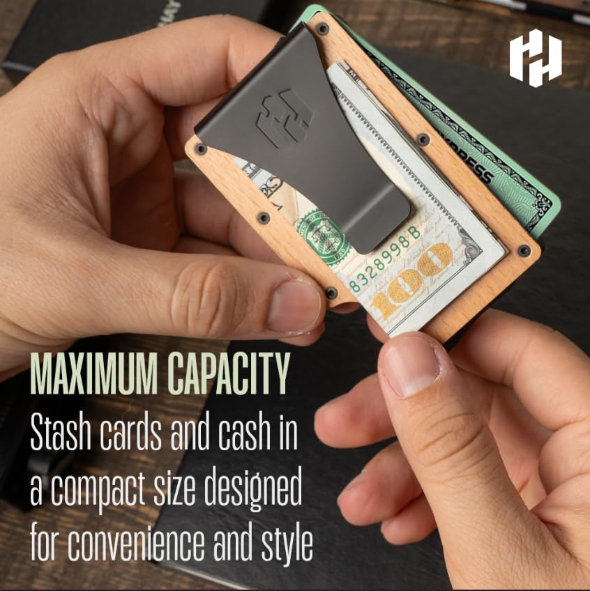 Hayvenhurst Wallet For Men - Reinvented Design Men's Wallet - Slim, Minimalistic & Seamless, Blocks RFID Scanners, Holds 12 Cards & Has a Money Clip (Carbon Fiber)