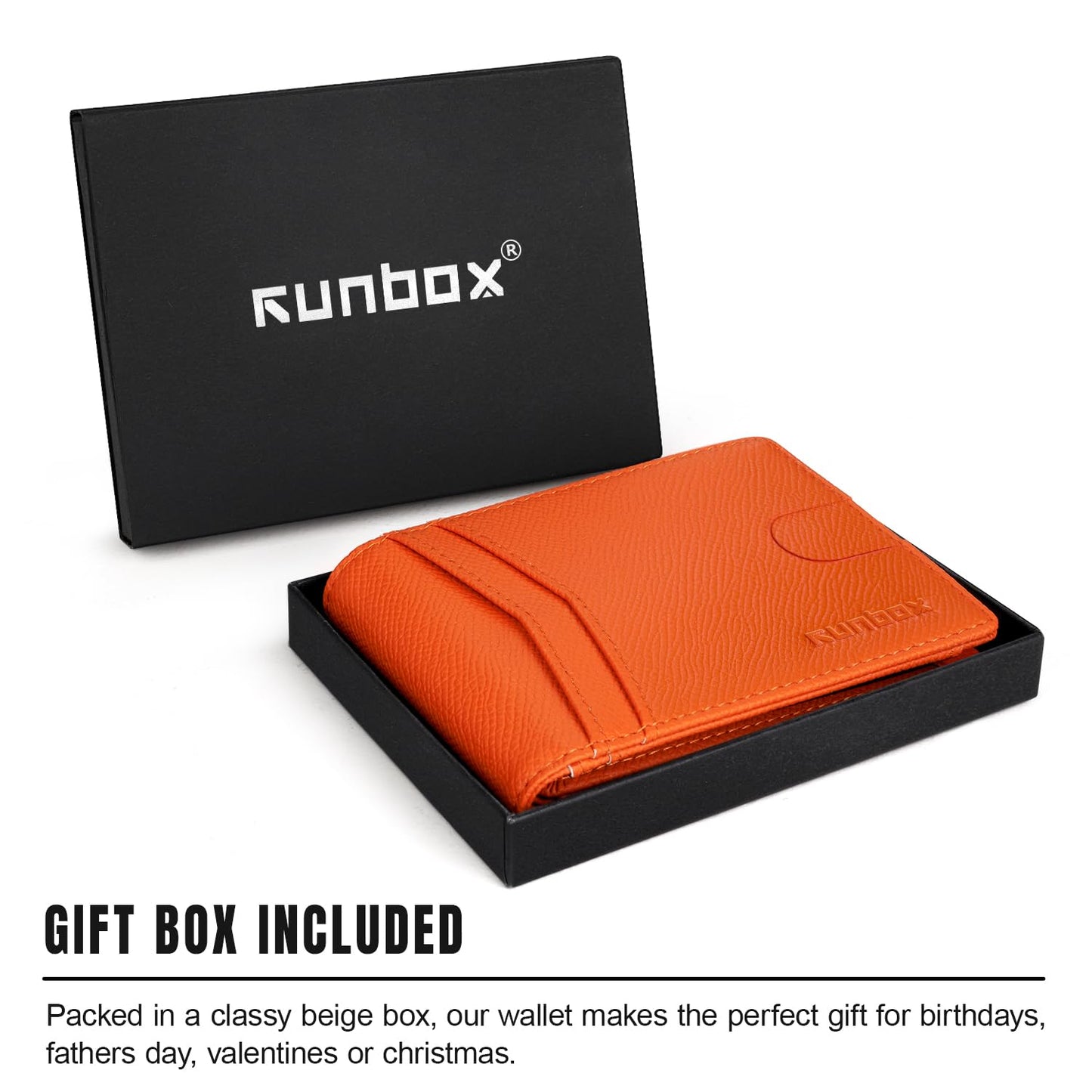 RUNBOX Wallet for Men Slim Rfid Leather 2 ID Window With Gift Box