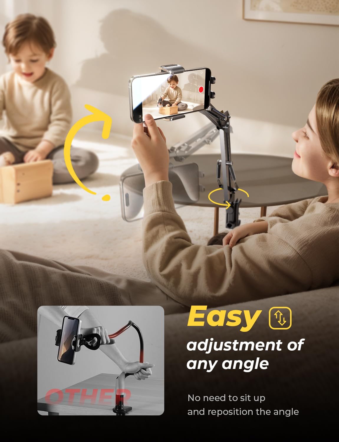 LISEN for Gooseneck Phone Holder for Bed Desk [3rd Upgrade] Cell Phone Stand for Desk Bed iPhone Holder Laying Down Bed Accessories,Flexible Arm Clamp Clip Phone Mount Stand for Filming Fits iPhone 16