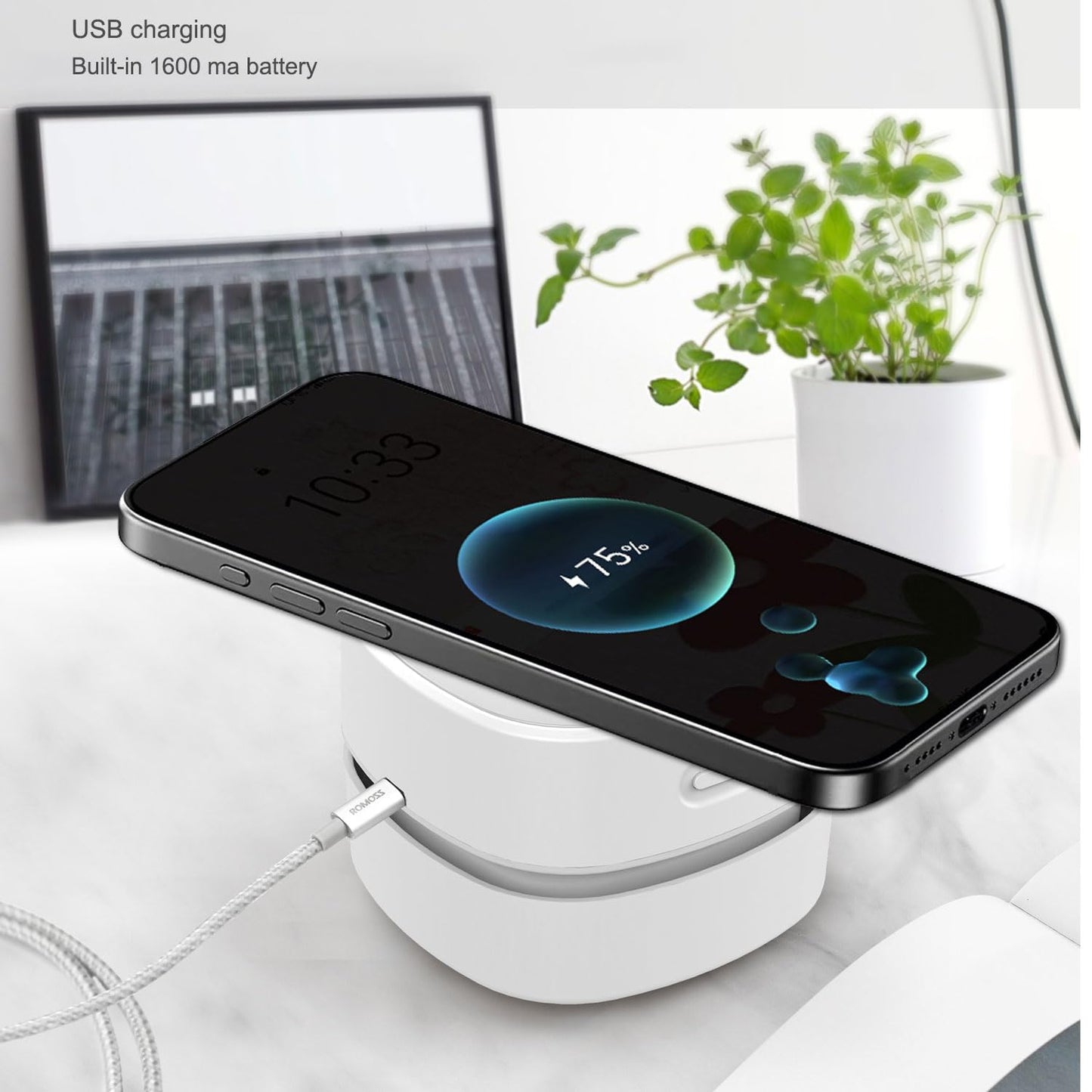 ODISTAR Desktop Vacuum Cleaner, Mini Table dust Sweeper Energy Saving,High Endurance up to 90 mins,Cordless&360º Rotatable Design for Keyboard/Home/School/Office(White AA Battery)