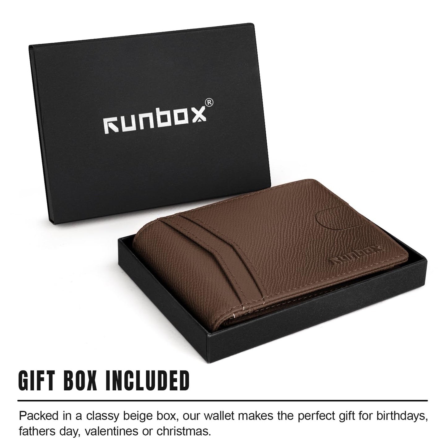 RUNBOX Wallet for Men Slim Rfid Leather 2 ID Window With Gift Box