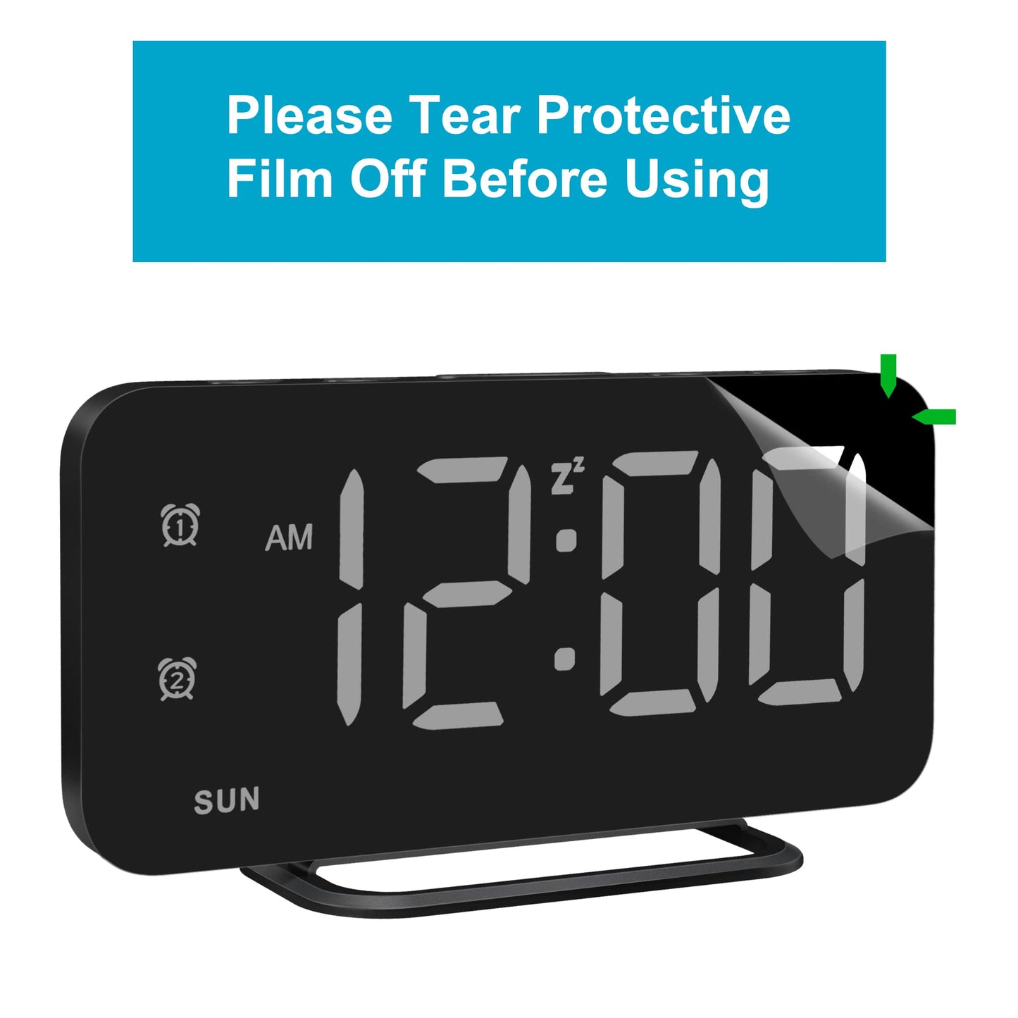 Slim LED Digital Alarm Clock, Mirror Surface for Makeup, with Diming, Large Display, Easy Setting, USB Ports, Modern Decor for Bedroom, Desk, Xmas, Birthday Gift for Women, Sister, Teen Girl, Silver