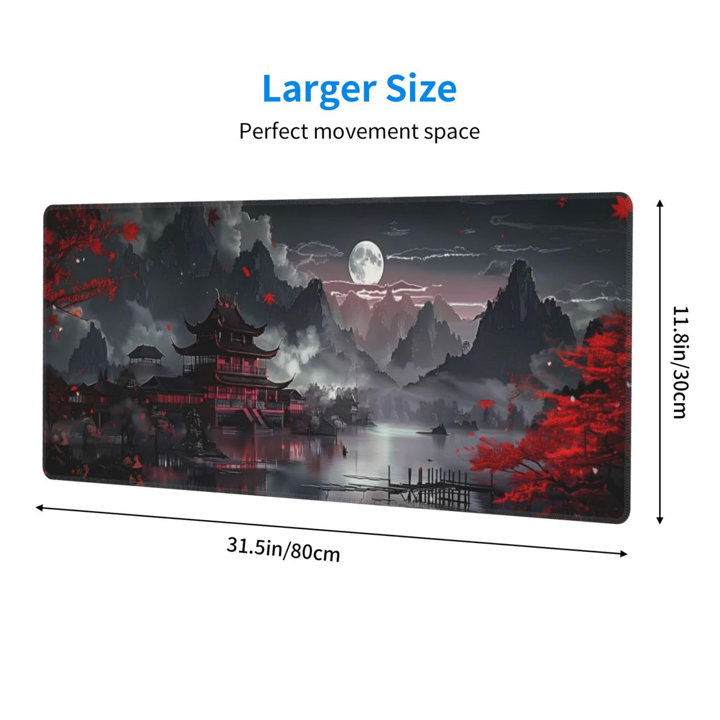 Japanese Mouse Pad, Large Japanese Desk Mat, XL Anime Gaming Keyboard Mat, Non-Slip Rubber Base, Big Extended Desk Protector for Home Office, 31.5”x11.8”