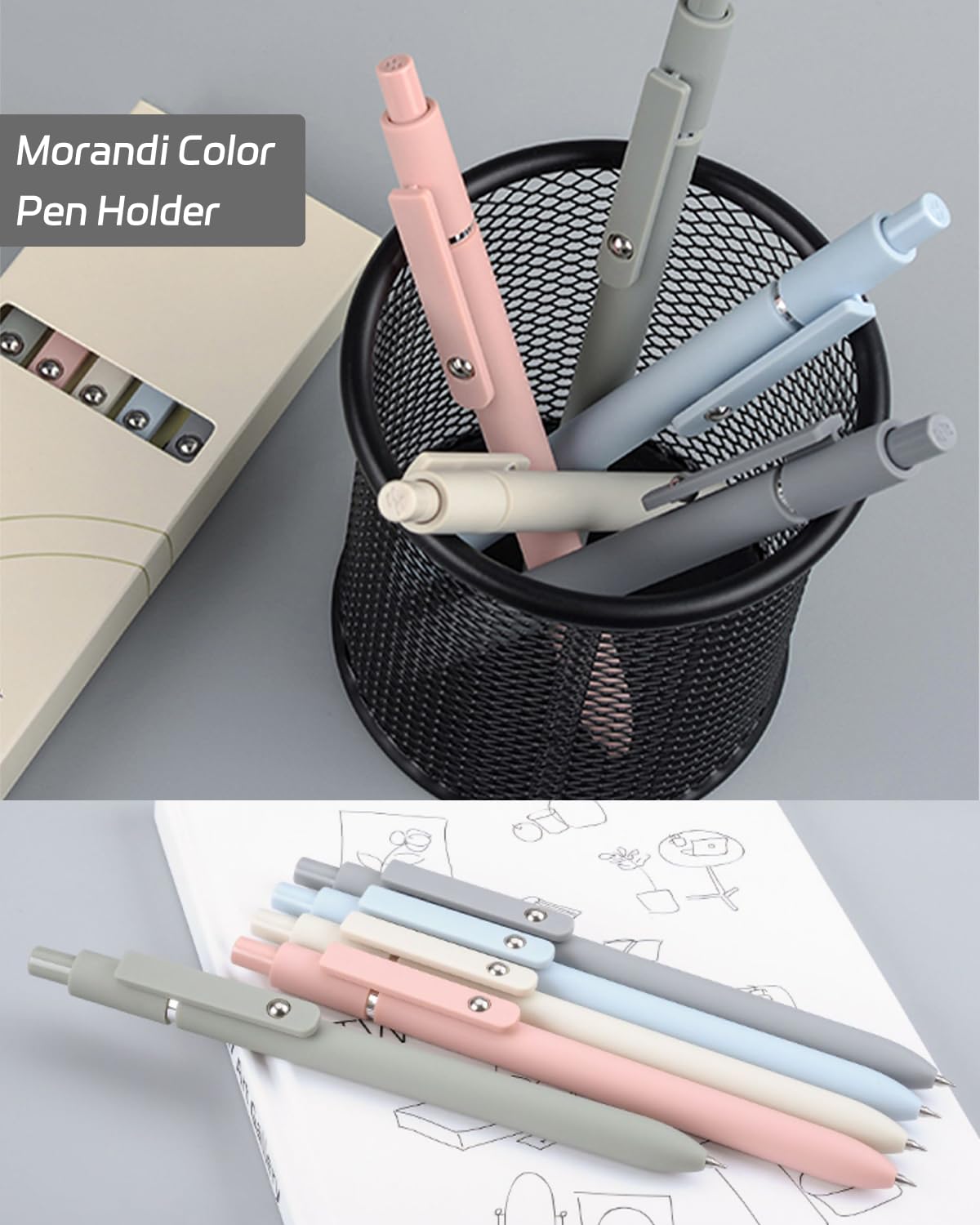 Gel Pens,6 Pcs 0.5mm Fine Point Black Ink Pens With Smooth Writing,Quick Dry Pens For Journaling,Nurse Aesthetic Pens,Office School Supplies for Men Women Student(Black Gray White)