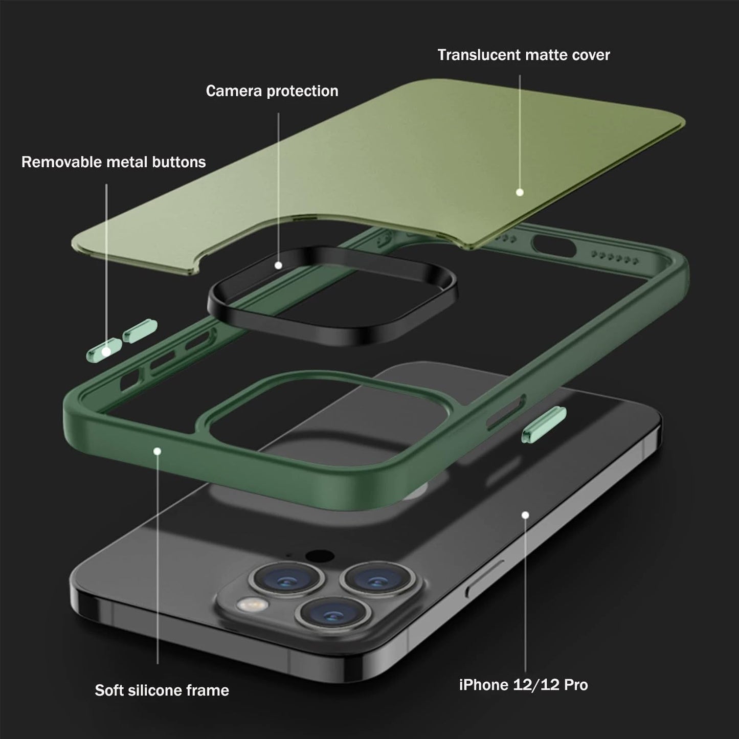 Designed for iPhone 12 & iPhone 12 Pro Case, [Support Wireless Charging] Silicone Soft Anti-Scratch Shockproof Protective Slim Translucent Phone Case for iPhone 12/12 Pro 6.1 inch,Green