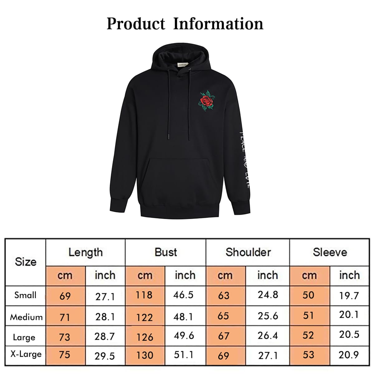 Rose Embroidered Hoodie For Men Women Long Sleeve Letters Printed Hip Hop Hoodie Hooded Sweatshirt