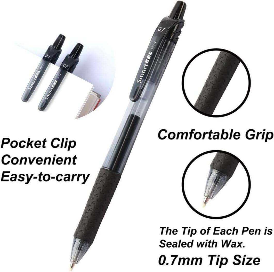 45 Pack Black Gel Pens, Retractable Medium Point Gel Ink Pens Smooth Writing for School Office Home, Comfort Grip (22 Black Pens + 23 Refills)