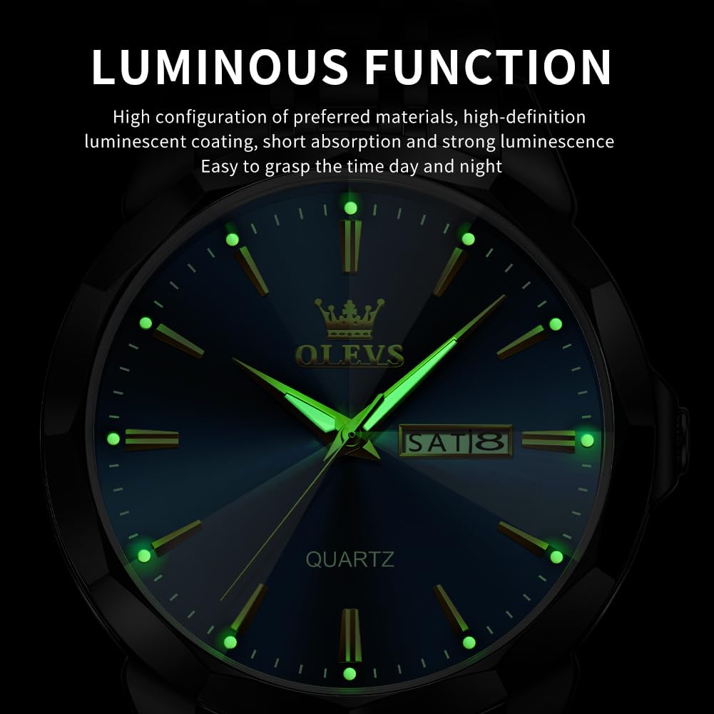 OLEVS Watch for Men Diamond Business Dress Analog Quartz Stainless Steel Waterproof Luminous Date Two Tone Luxury Casual Wrist Watch