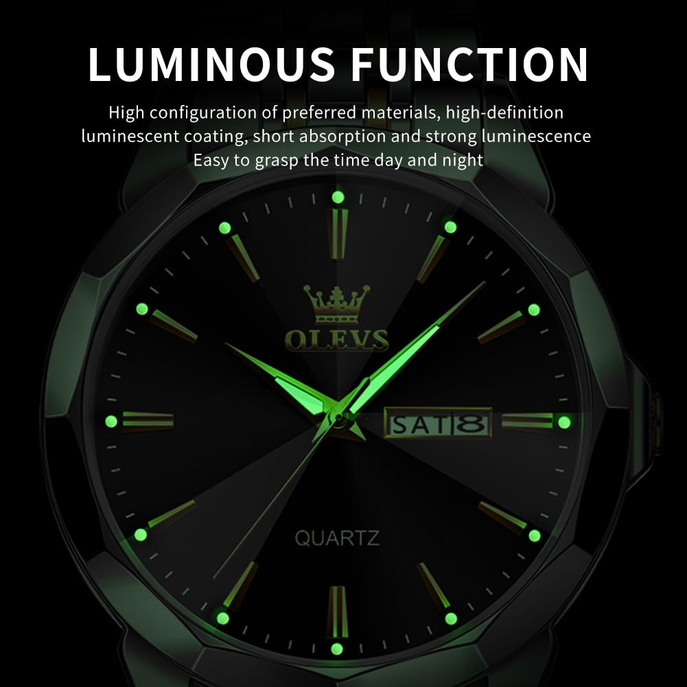 OLEVS Watch for Men Diamond Business Dress Analog Quartz Stainless Steel Waterproof Luminous Date Two Tone Luxury Casual Wrist Watch