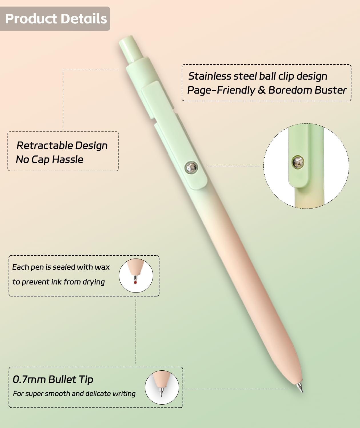 Gel Pens,6 Pcs 0.5mm Fine Point Black Ink Pens With Smooth Writing,Quick Dry Pens For Journaling,Nurse Aesthetic Pens,Office School Supplies for Men Women Student(Black Gray White)