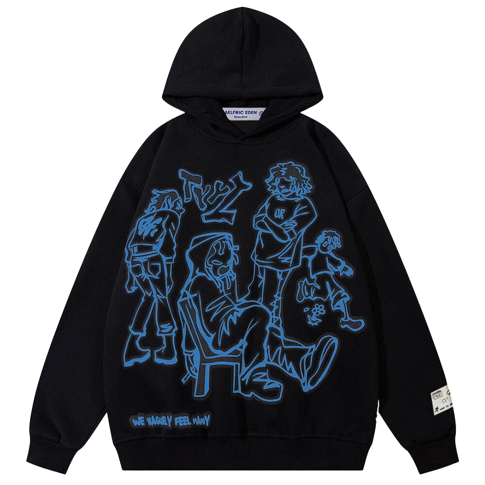 Aelfric Eden Mens Graphic Oversized Hoodie Cartoon Character Print Streetwear Casual hoodies y2k Hooded Sweatshirt