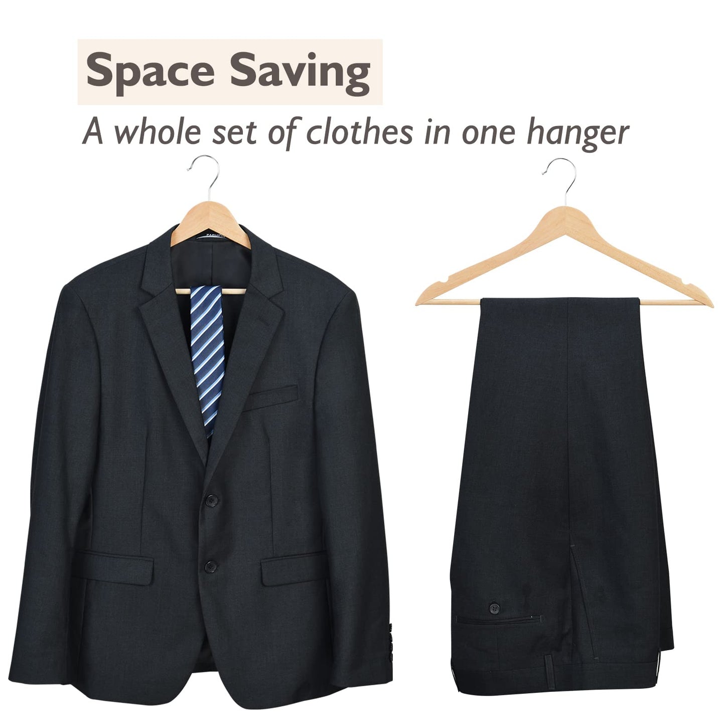 Wood Hangers 30 Pack, Non-Slip Wooden Hangers with 360° Swivel Hook & Notches, Slim Coat Hangers for Shirt, Suit, Jacket, Dress, Natural