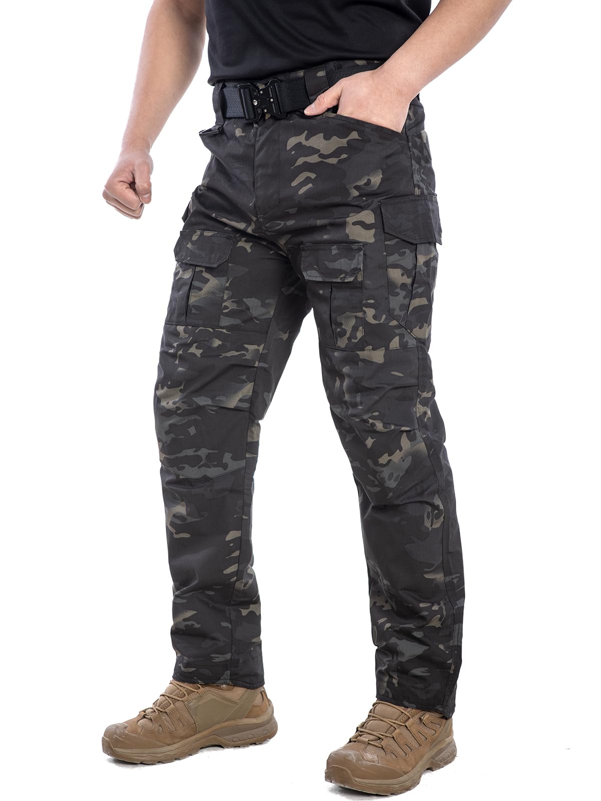 NAVEKULL Men's Outdoor Tactical Pants Rip Stop Lightweight Waterproof Military Combat Cargo Work Hiking Pants