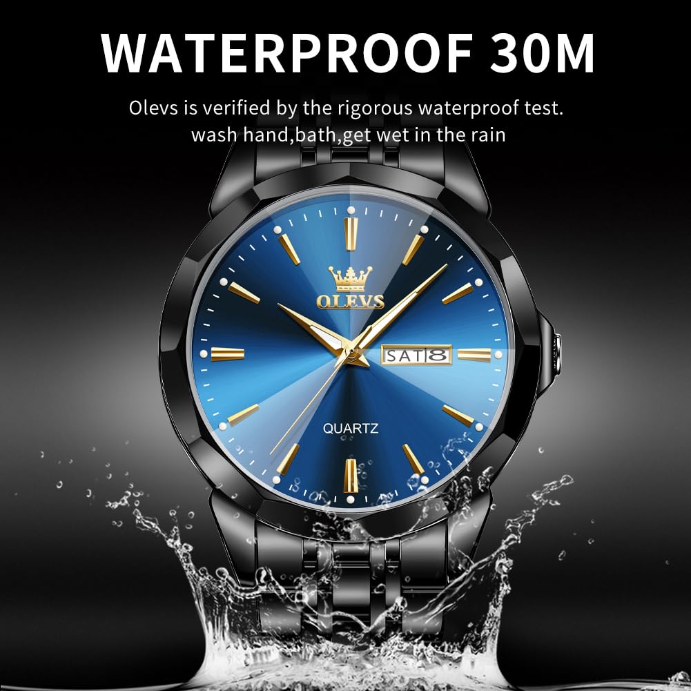OLEVS Watch for Men Diamond Business Dress Analog Quartz Stainless Steel Waterproof Luminous Date Two Tone Luxury Casual Wrist Watch
