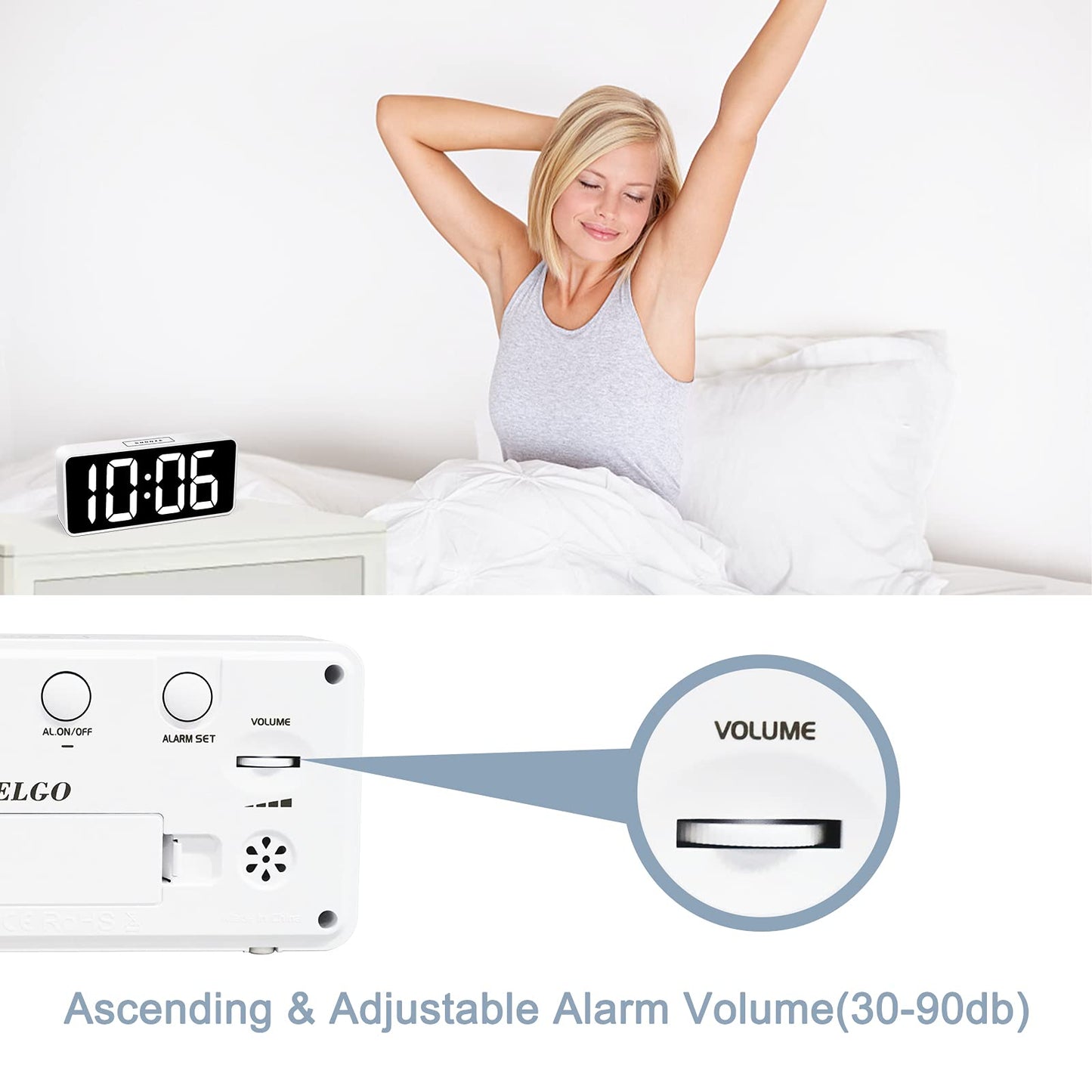 7.5 Inches Large Digital Alarm Clock for Seniors & Kids, 0-100% Dimmable Display, USB Charging Port, Adjustable Volume, Easy Operation, Snooze, Outlet Powered for Bedroom