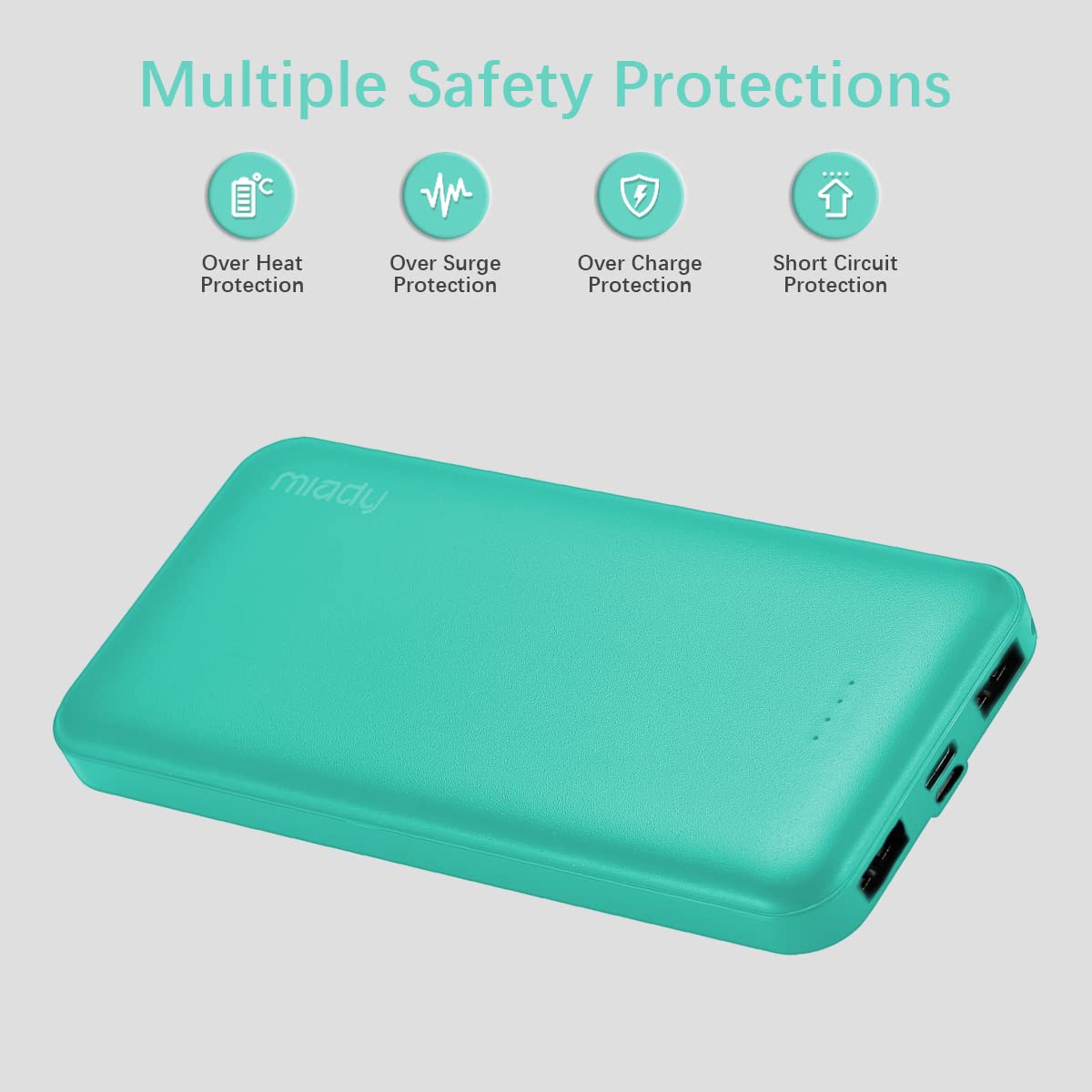 Miady 2-Pack 10000mAh Dual USB Portable Charger, USB-C Fast Charging Power Bank, Backup Charger for iPhone 15/14/13, Galaxy S23/22, Pixel and etc