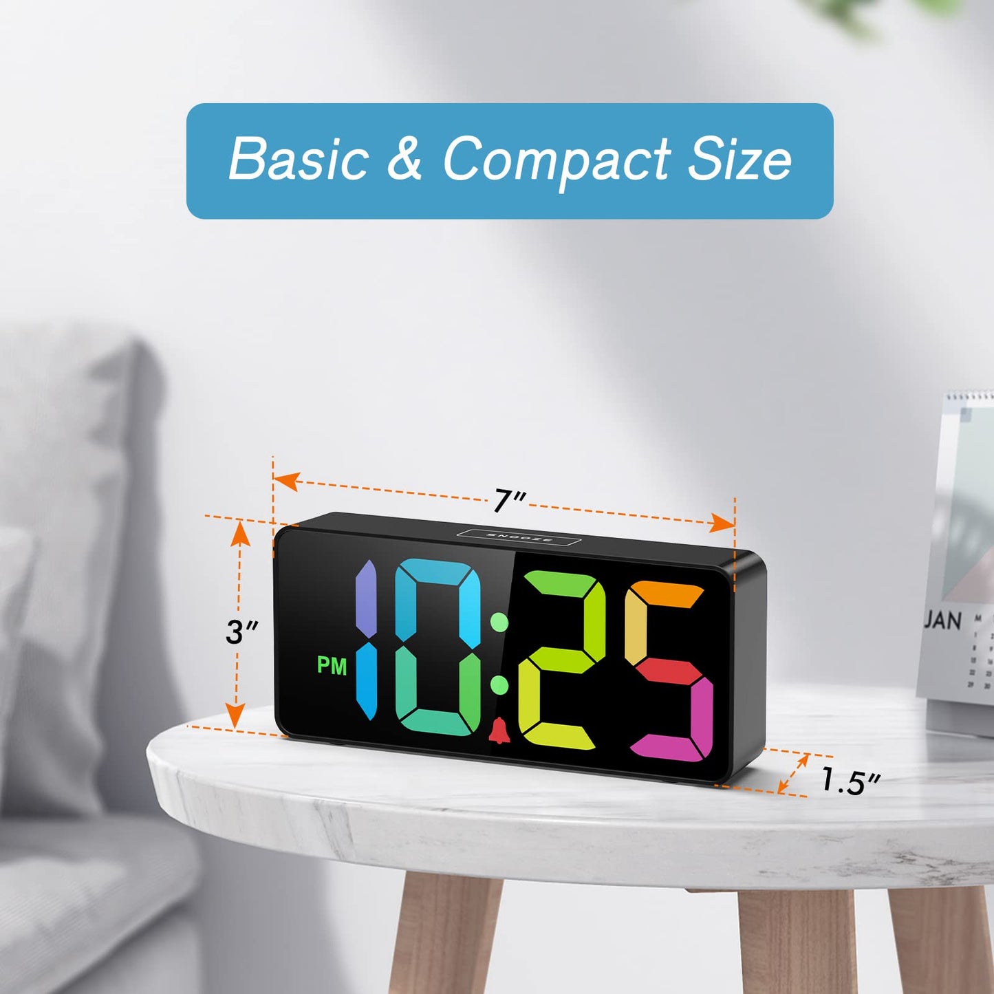 7.5 Inches Large Digital Alarm Clock for Seniors & Kids, 0-100% Dimmable Display, USB Charging Port, Adjustable Volume, Easy Operation, Snooze, Outlet Powered for Bedroom