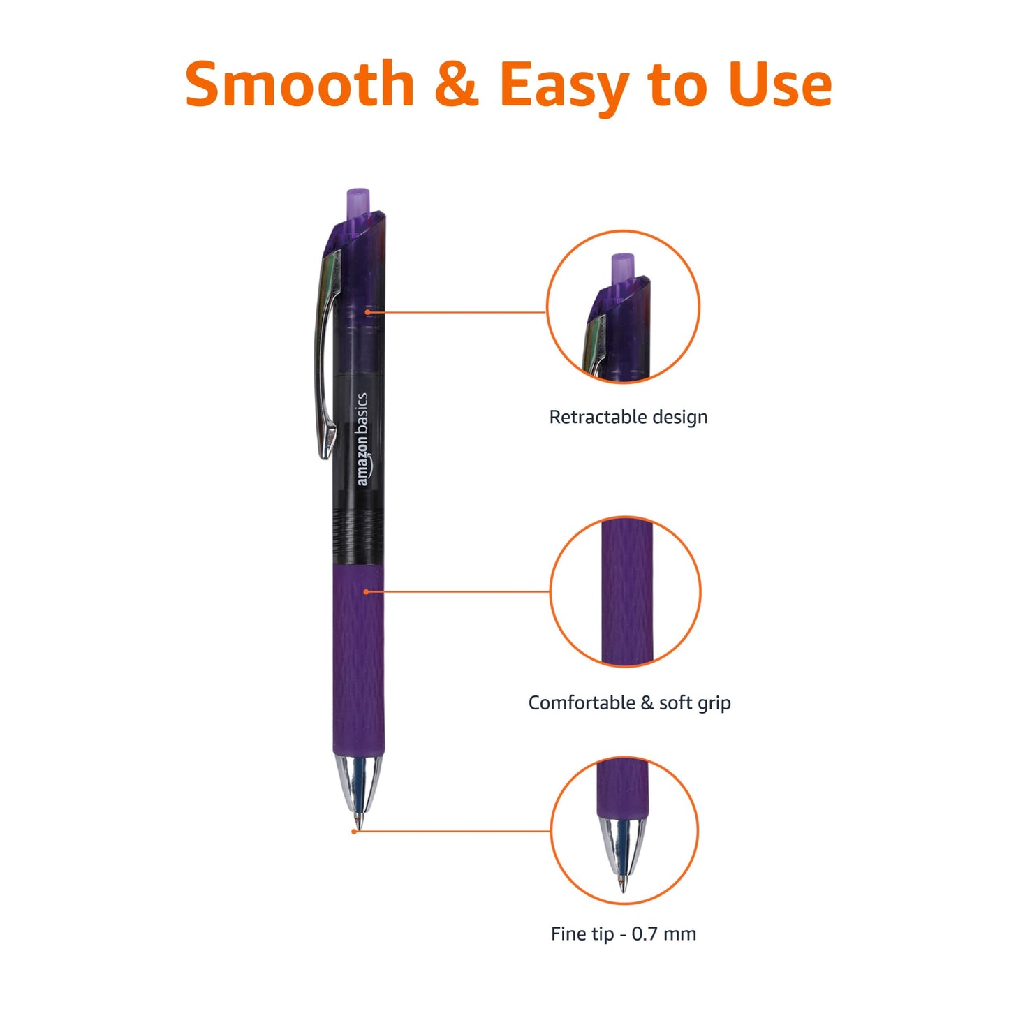 Amazon Basics Gel Pens Fine Point Smooth Writing Pens, Retractable, Black, 0.7mm, 12 Pack