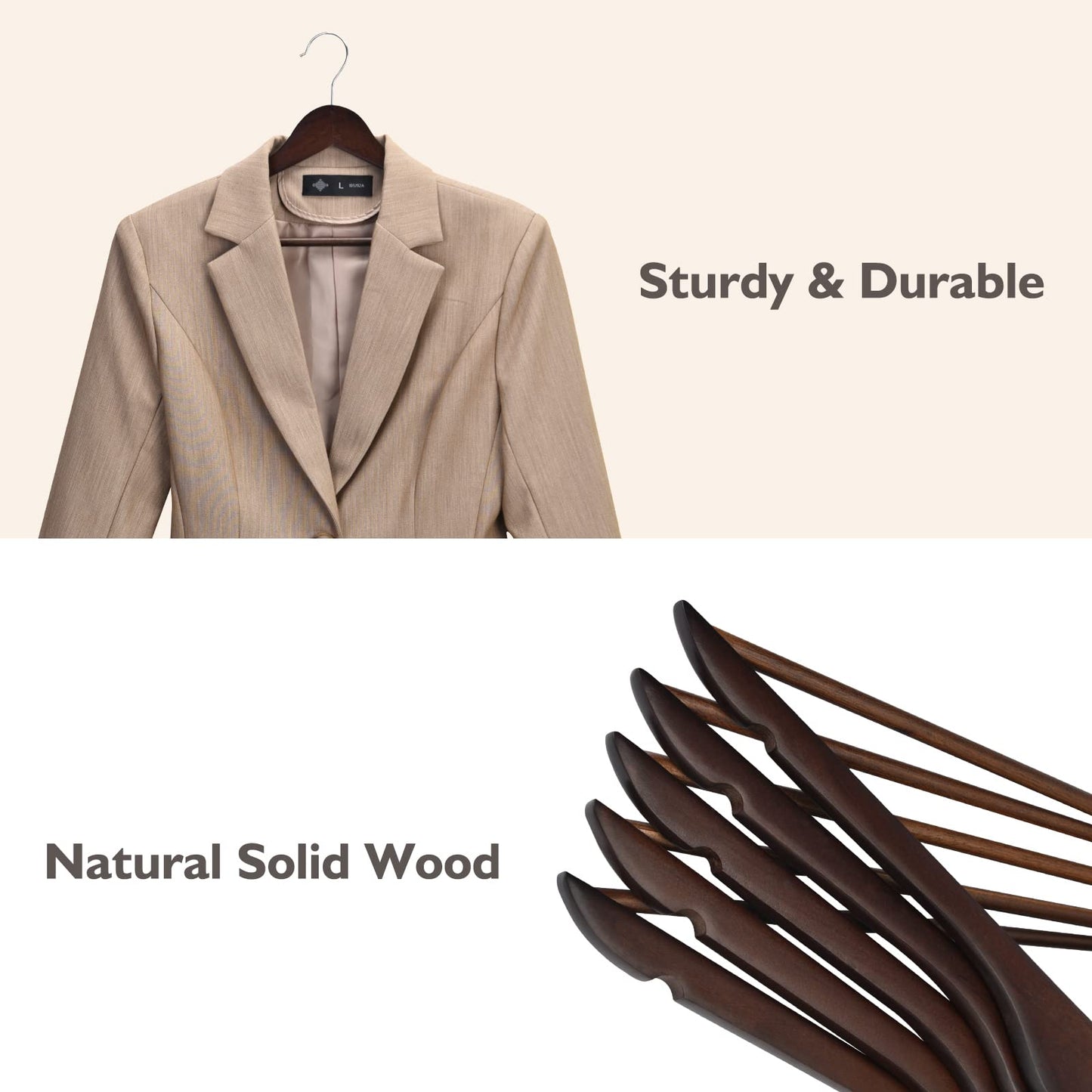 Wood Hangers 30 Pack, Non-Slip Wooden Hangers with 360° Swivel Hook & Notches, Slim Coat Hangers for Shirt, Suit, Jacket, Dress, Natural
