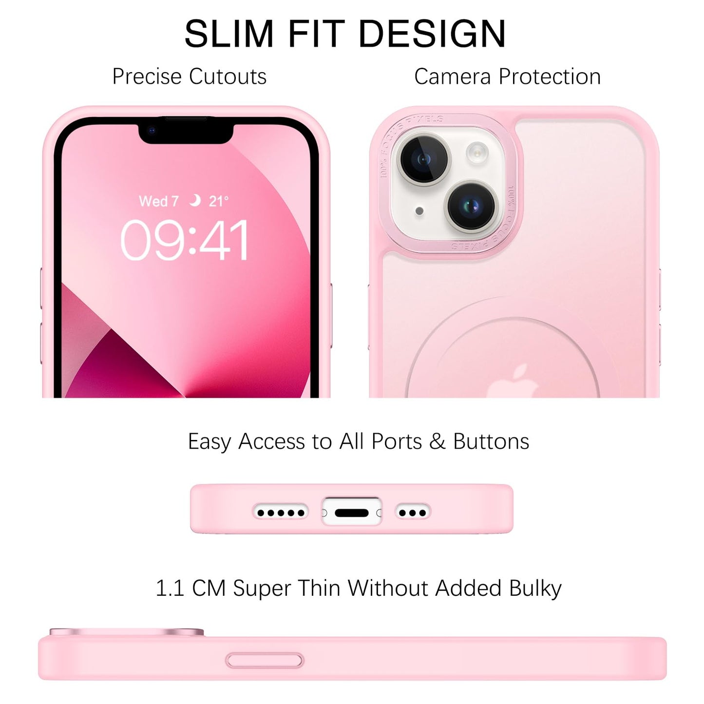 BENTOBEN Magnetic for iPhone 13 Case & iPhone 14 Case [Compatible with Magsafe] Translucent Matte Phone Case iPhone 13/14 Slim Fit Shockproof Women Men Protective Cover for iPhone 13/14 6.1", Hot Pink