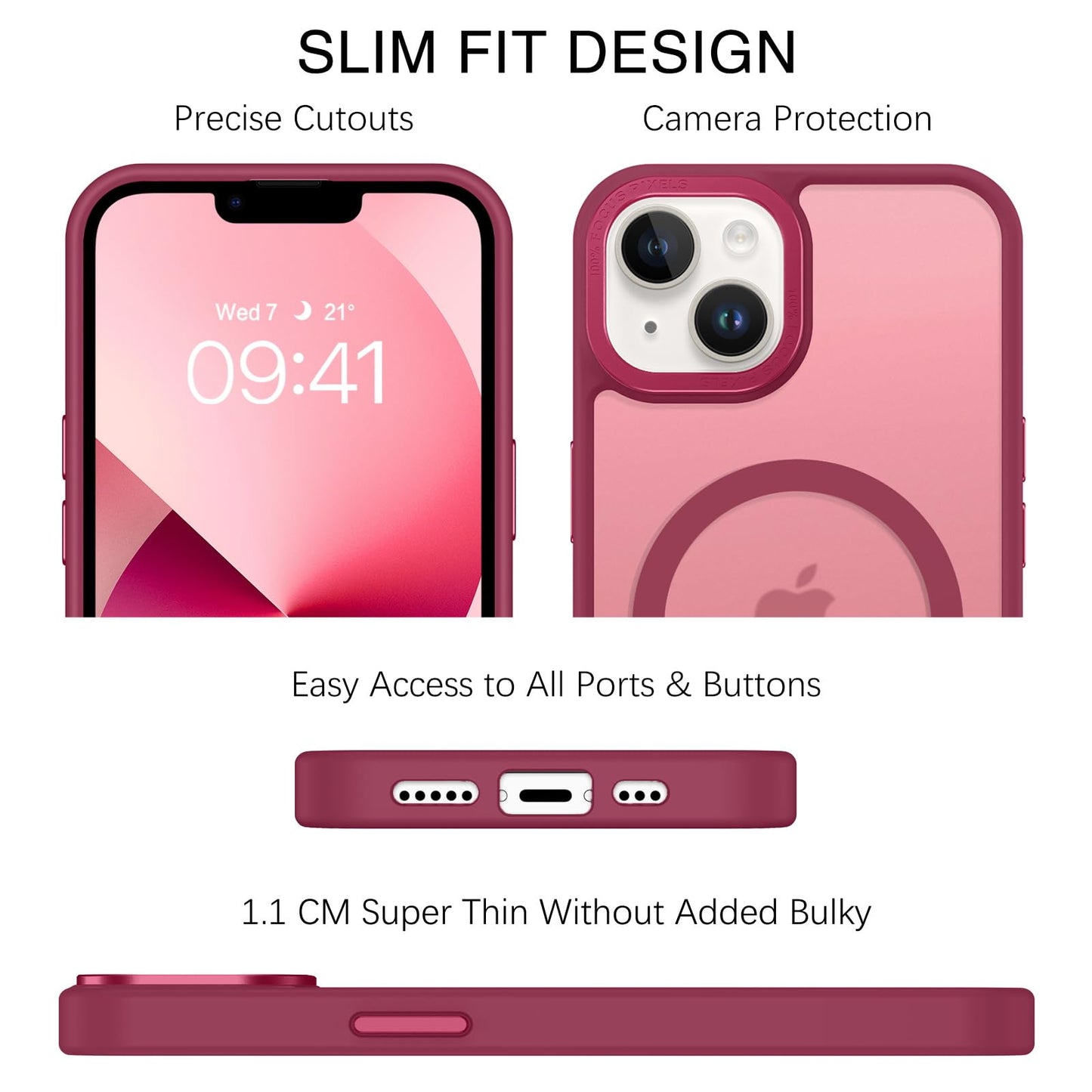 BENTOBEN Magnetic for iPhone 13 Case & iPhone 14 Case [Compatible with Magsafe] Translucent Matte Phone Case iPhone 13/14 Slim Fit Shockproof Women Men Protective Cover for iPhone 13/14 6.1", Hot Pink
