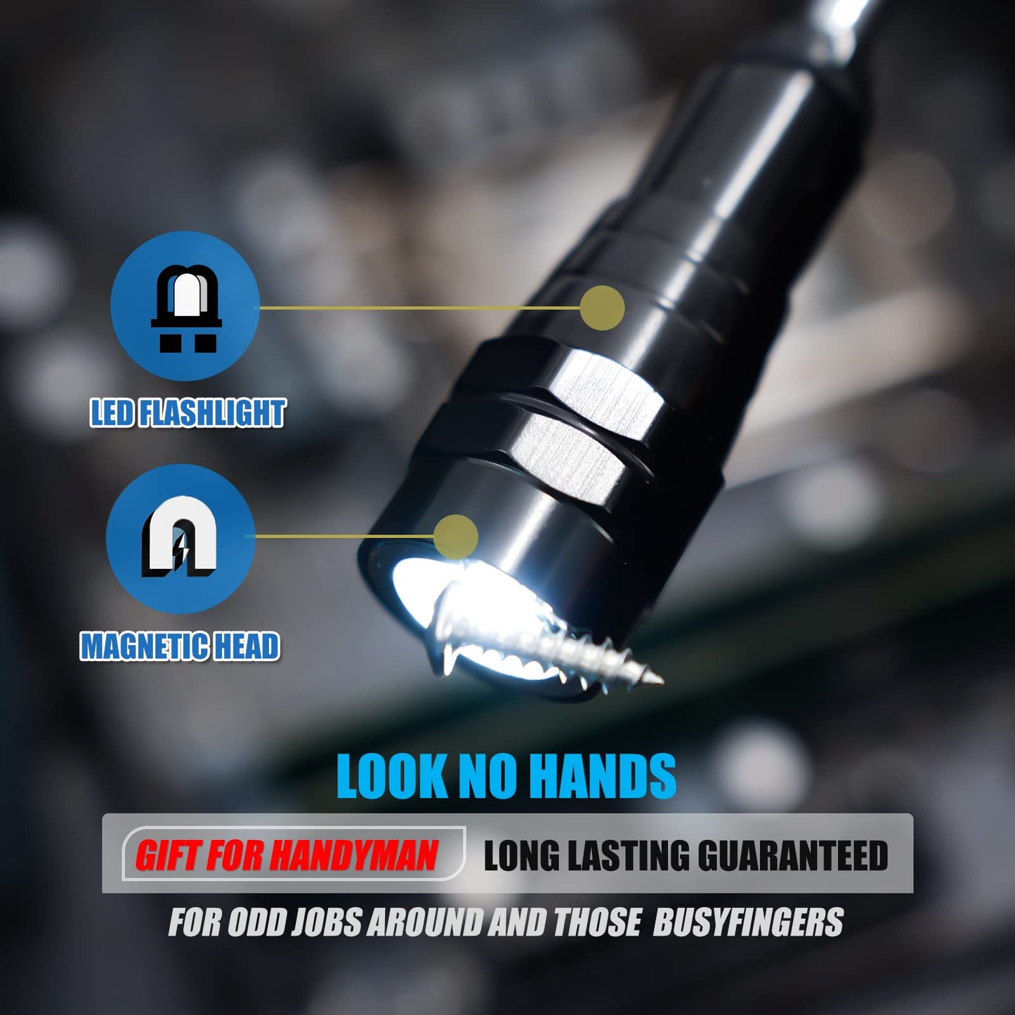 VIBELITE Extendable Magnetic Flashlight with Telescoping Magnet Pickup Tool-Cool Gadgets Gifts Idea & Gifts for Men,Husband,Dad,Father,Mechanic,Tech,Handyman,Him Women, Silve