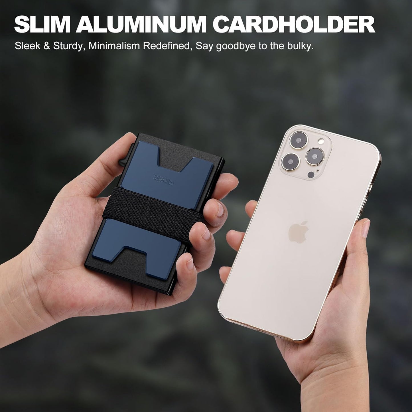 Slim Aluminum Card Holder Wallet for Men, Durable Expandable Backplate, RFID Blocking Minimalist Metal Pop Up Wallet, Holds 12+ Cards Plus Cash (Black)